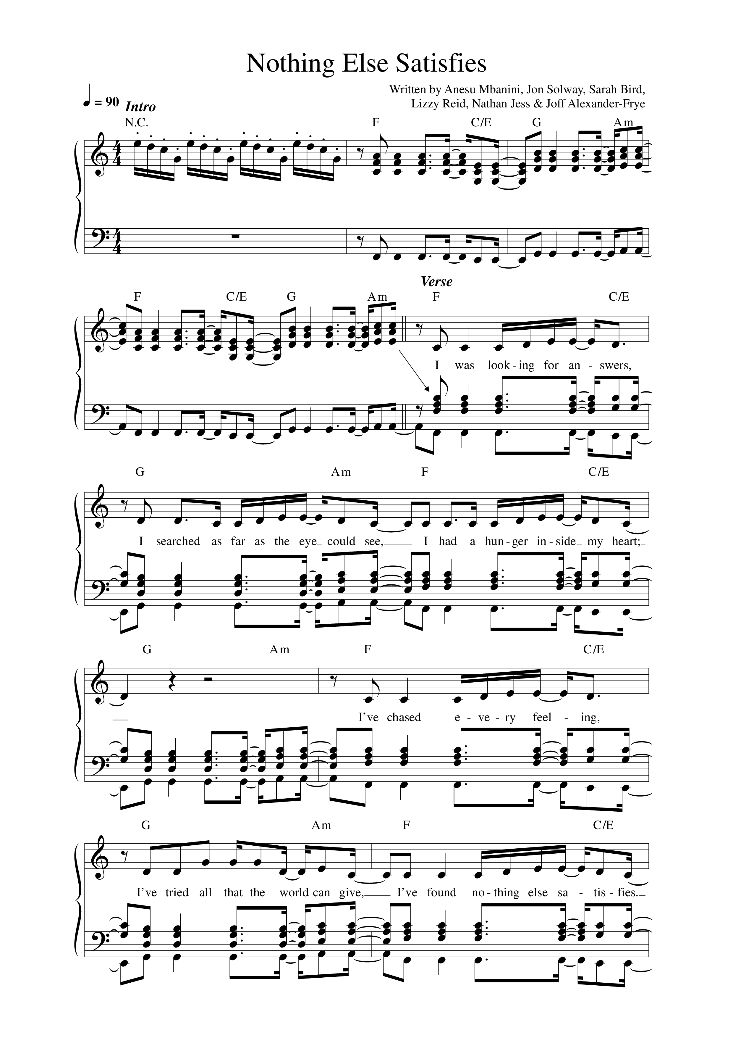 Nothing Else Satisfies Lead Sheet Melody (Vineyard Worship)