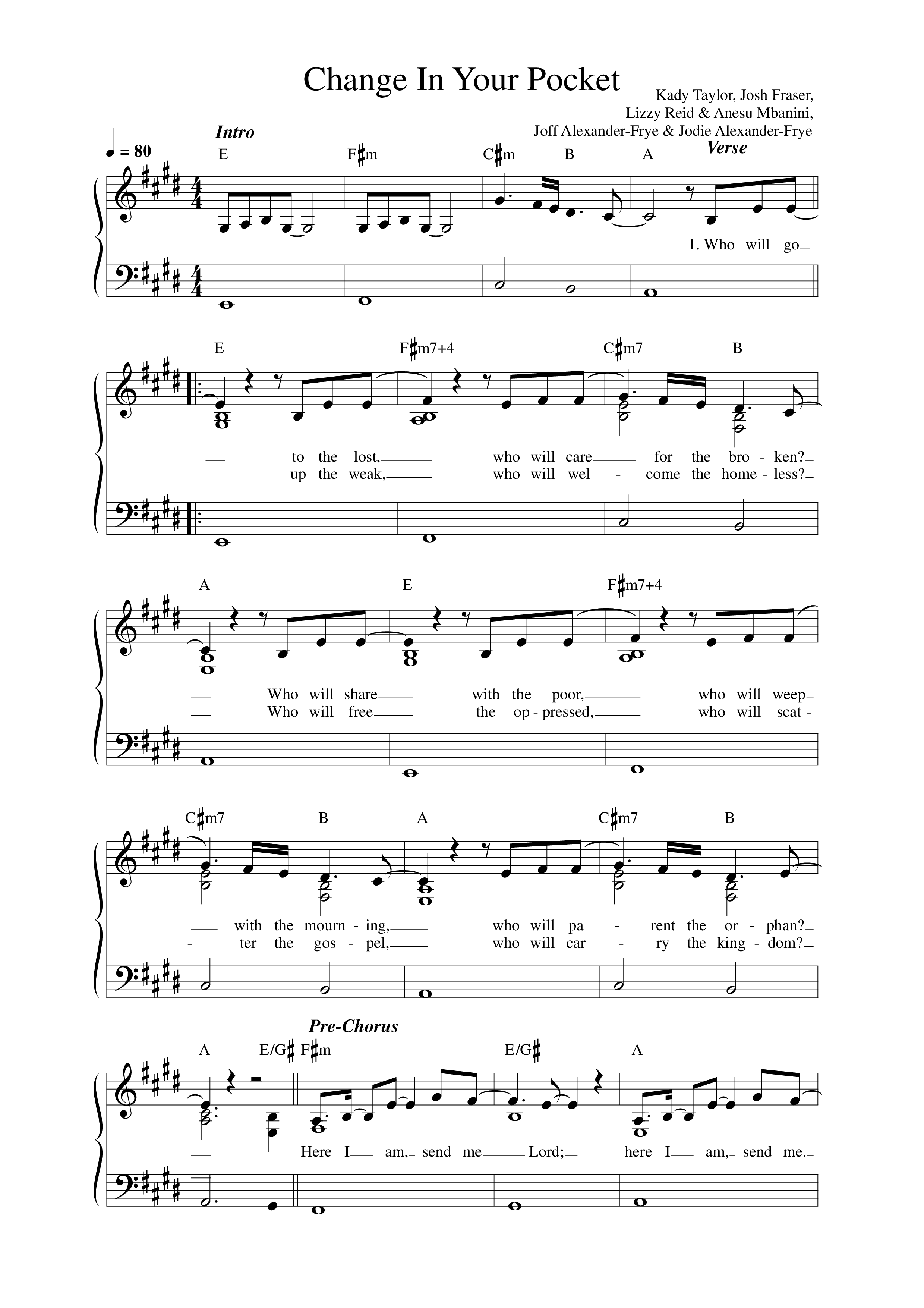 Change In Your Pocket Lead Sheet Melody (Vineyard Worship)