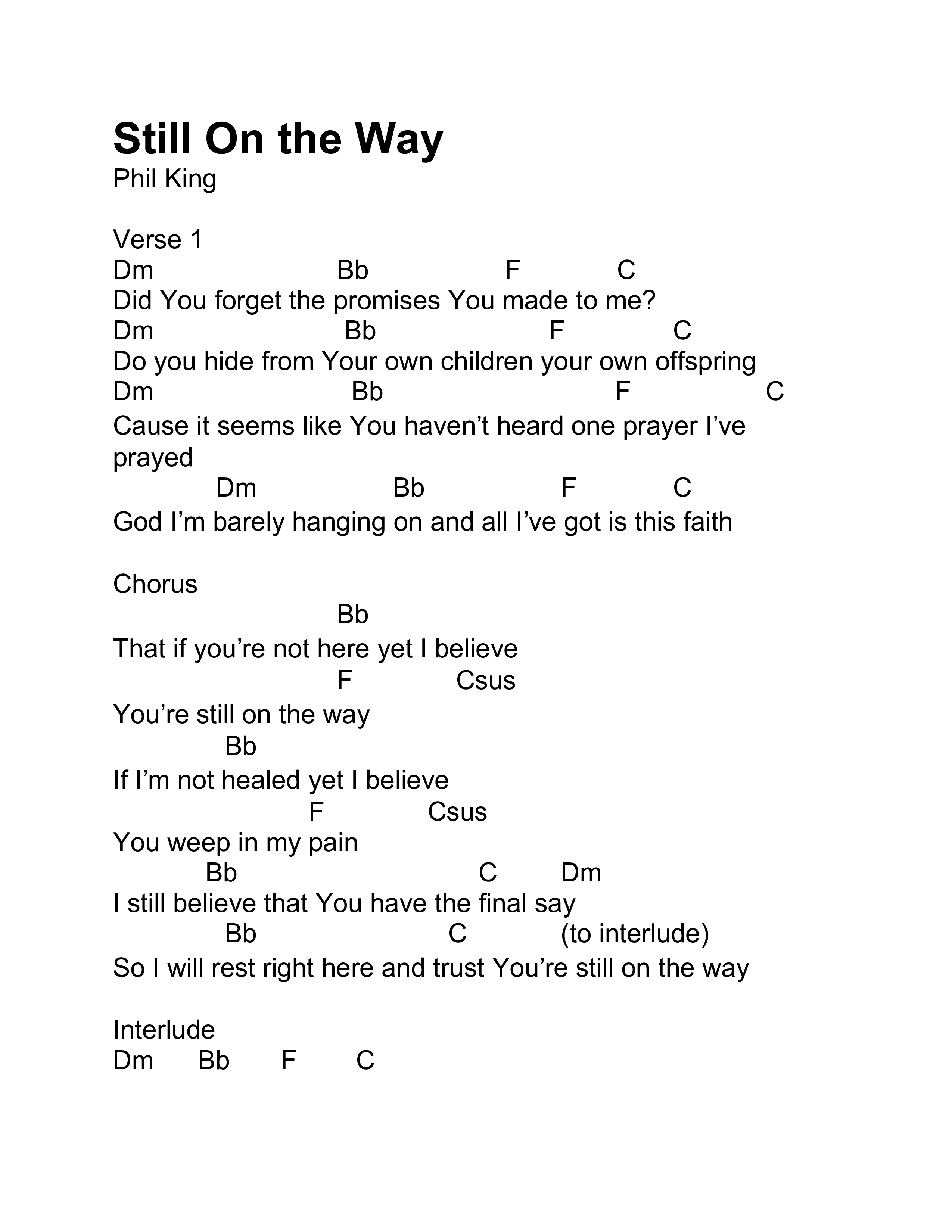Still On The Way Chord Chart (Phil King)