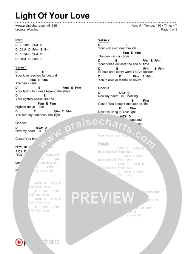 Light Of Your Love Chord Chart (Legacy Worship)