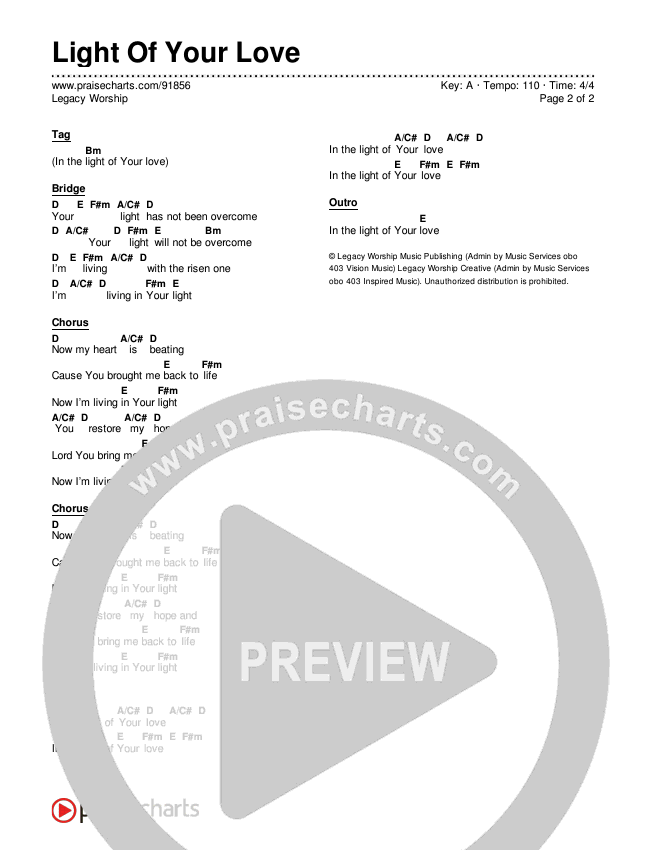 Light Of Your Love Chord Chart (Legacy Worship)