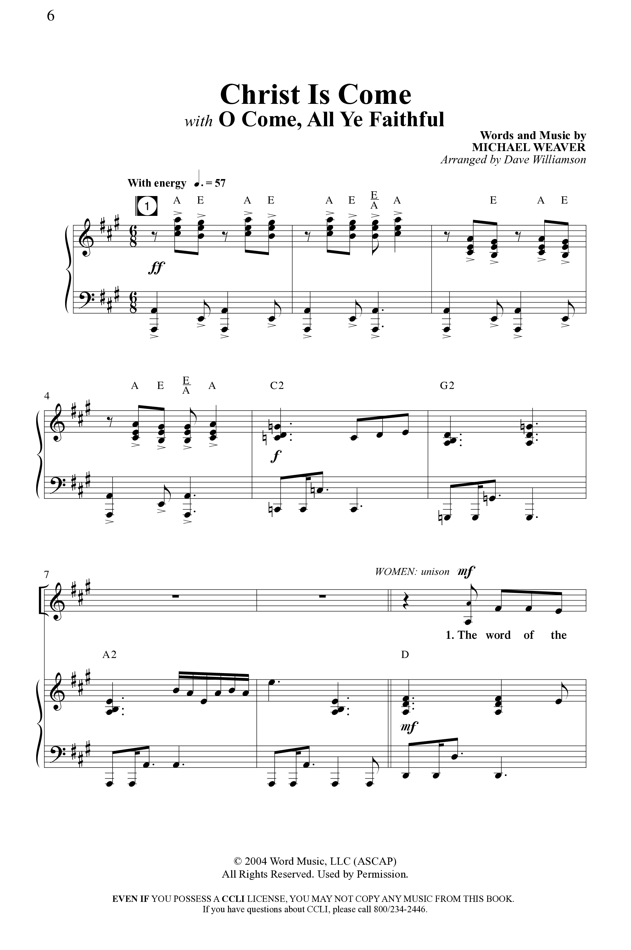 Christ Is Come (5 Song Choral Collection) Song 1 (Piano SATB) (Word Music Choral / Arr. Dave Williamson)