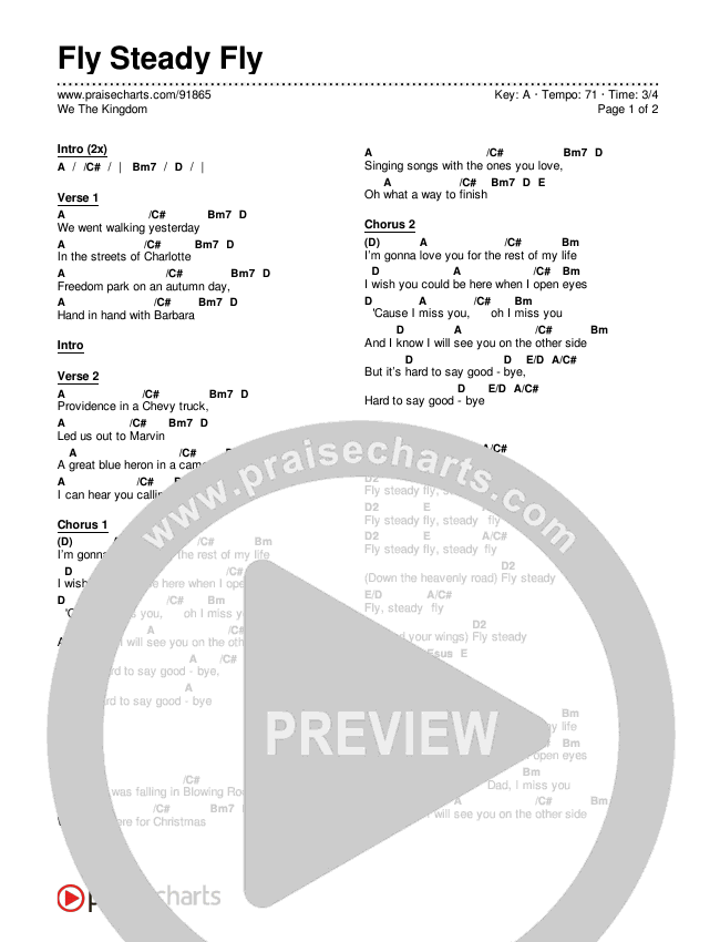Fly Steady Fly Chords & Lyrics (We The Kingdom)