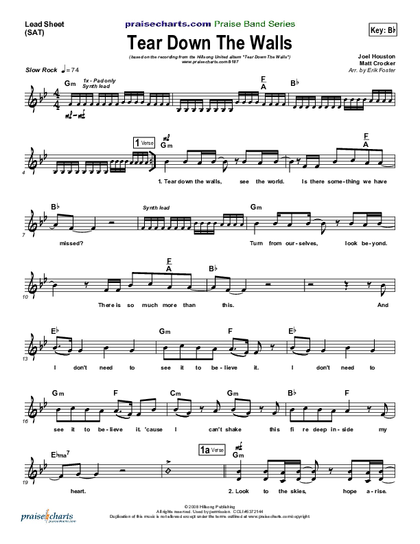Tear Down The Walls Lead Sheet (SAT) (Hillsong UNITED)