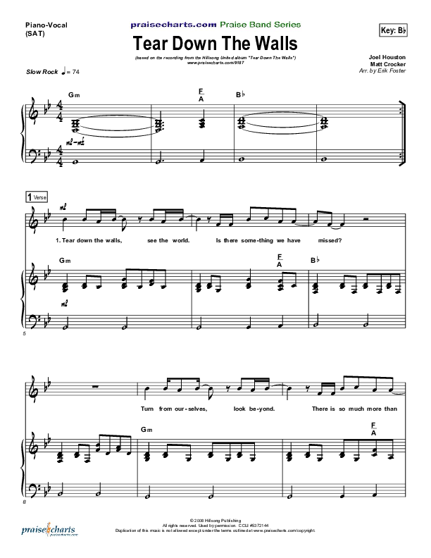 Tear Down The Walls Piano/Vocal (SAT) (Hillsong UNITED)