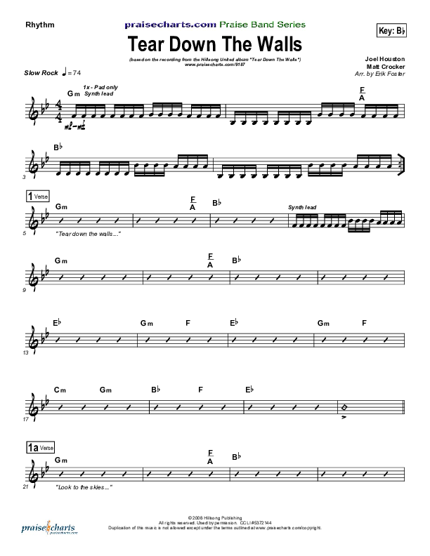 Tear Down The Walls Rhythm Chart (Hillsong UNITED)