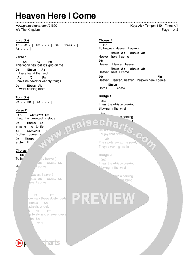 Heaven Here I Come Chords & Lyrics (We The Kingdom)