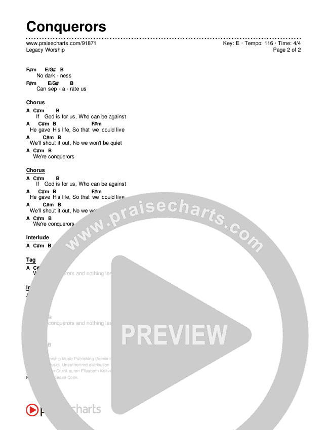 Conquerors Chord Chart (Legacy Worship)