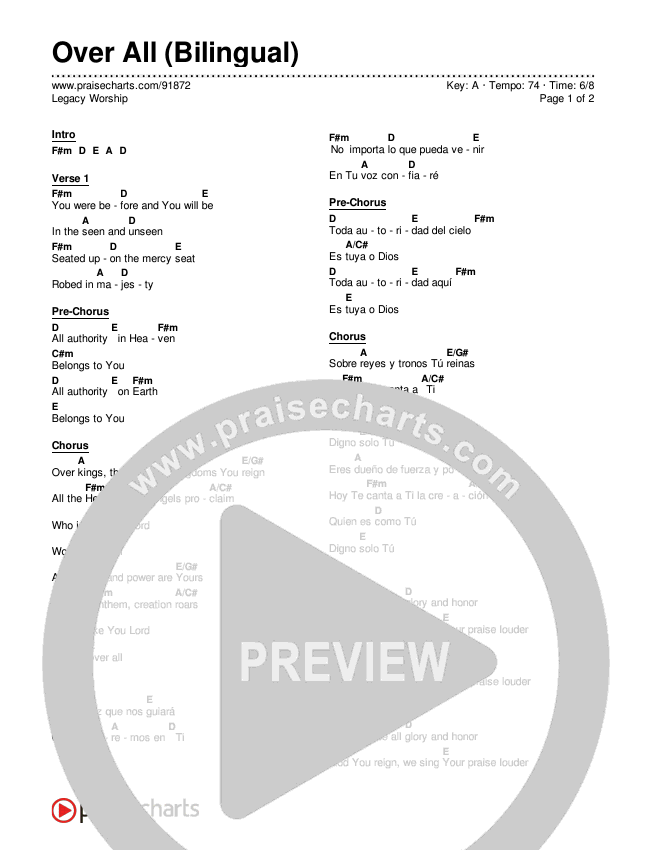 Over All (Bilingual) Chord Chart (Legacy Worship)