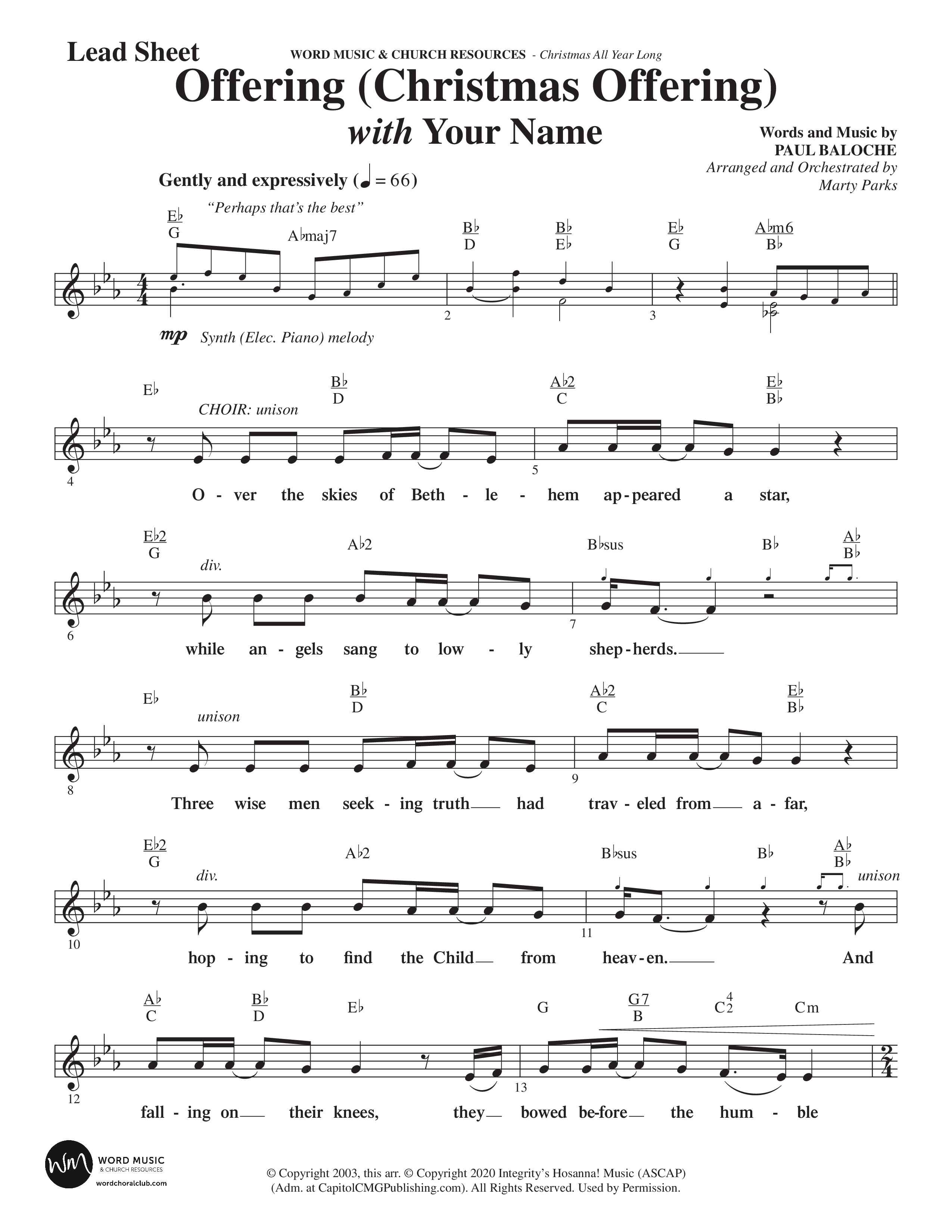 Christmas All Year Long (10 Song Choral Collection) Song 6 (Lead & Chords) (Word Music Choral / Arr. Marty Parks)