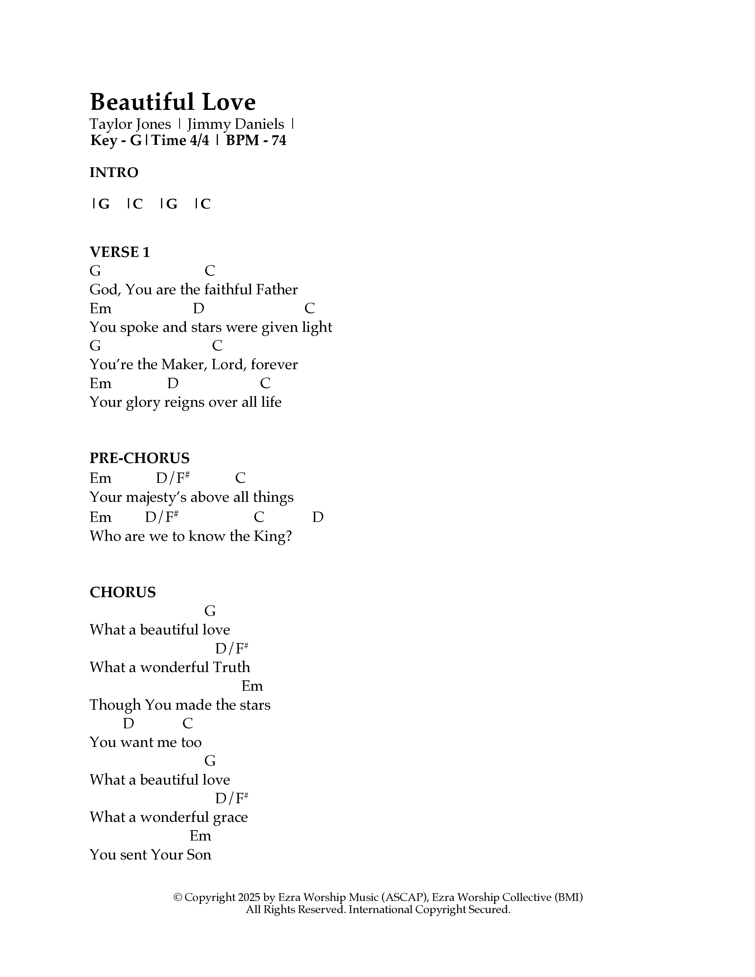 Beautiful Love Chord Chart (Ezra Worship Initiative / Taylor Jones)