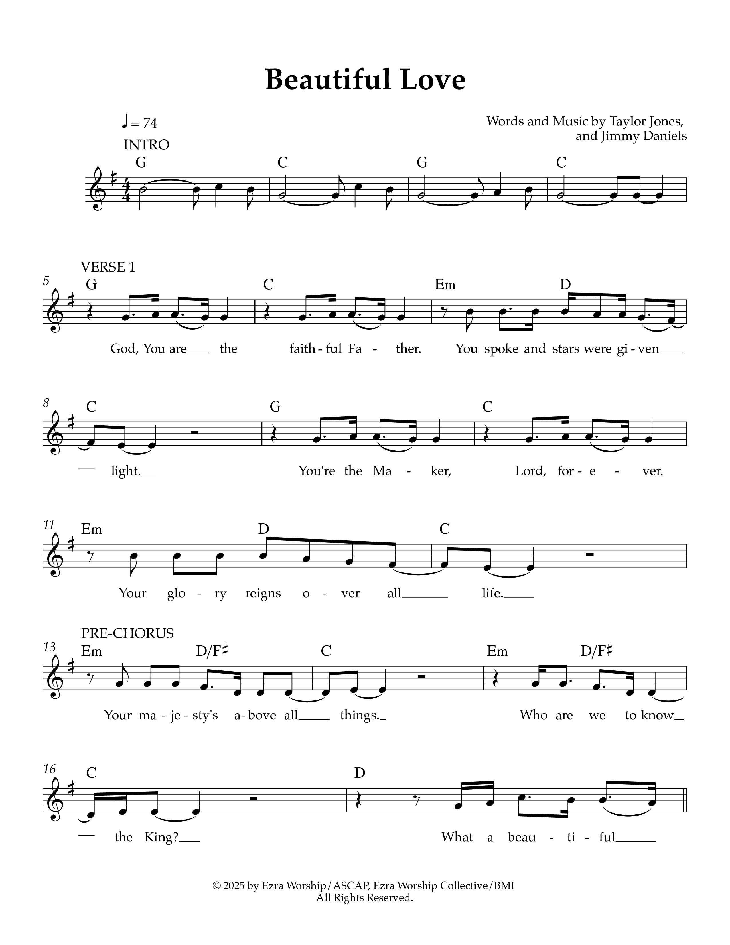 Beautiful Love Lead Sheet Melody (Ezra Worship Initiative / Taylor Jones)