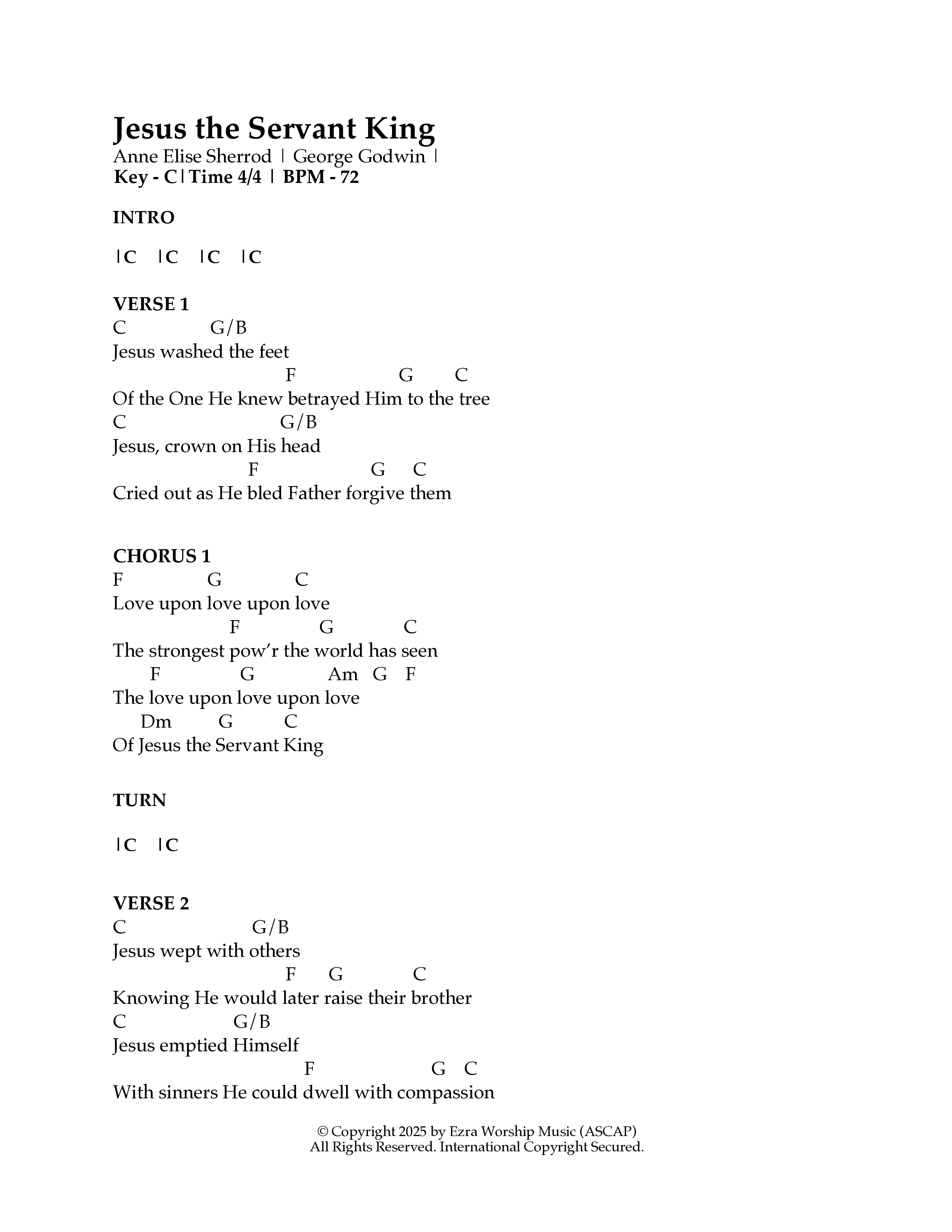 Jesus The Servant King Chord Chart (Ezra Worship Initiative)