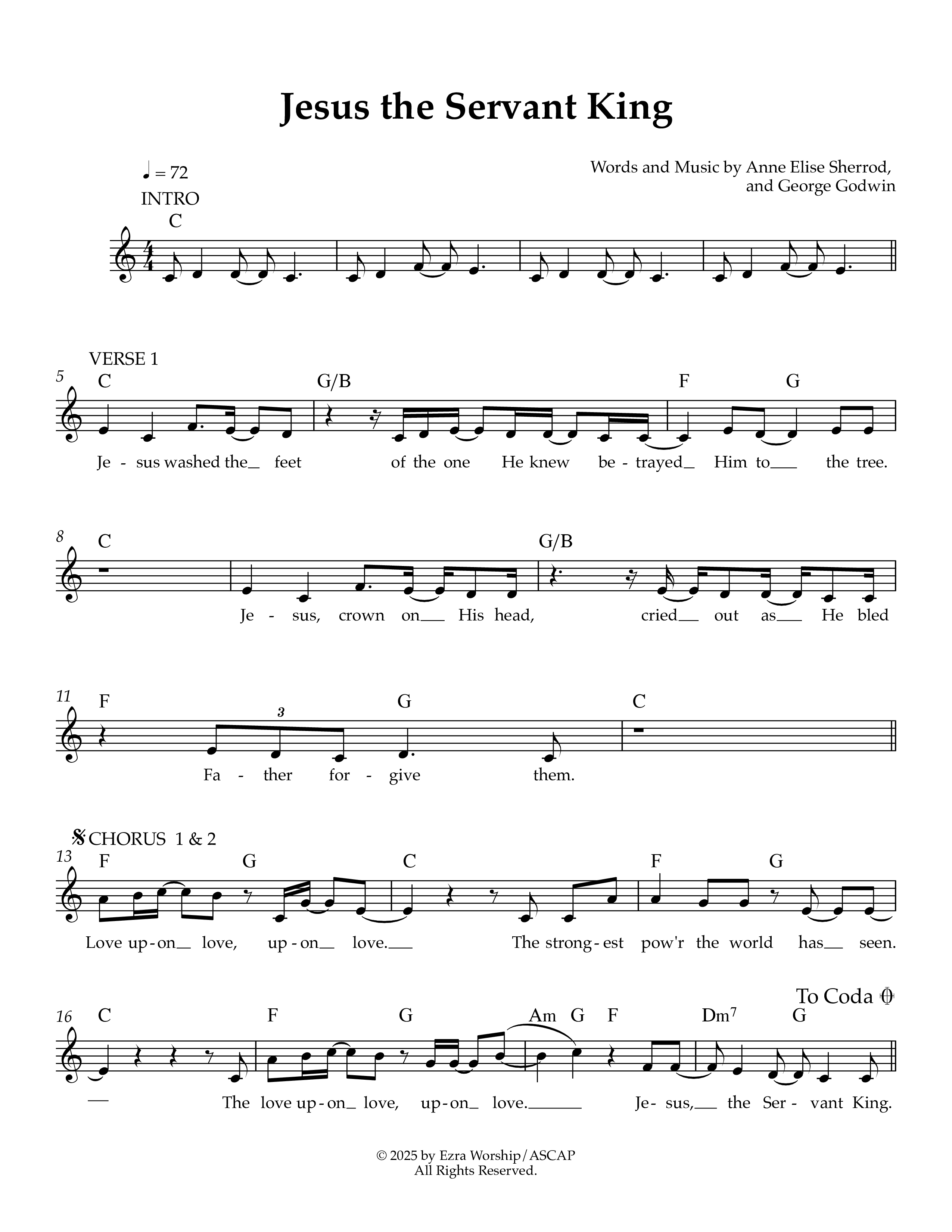Jesus The Servant King Lead Sheet Melody (Ezra Worship Initiative)
