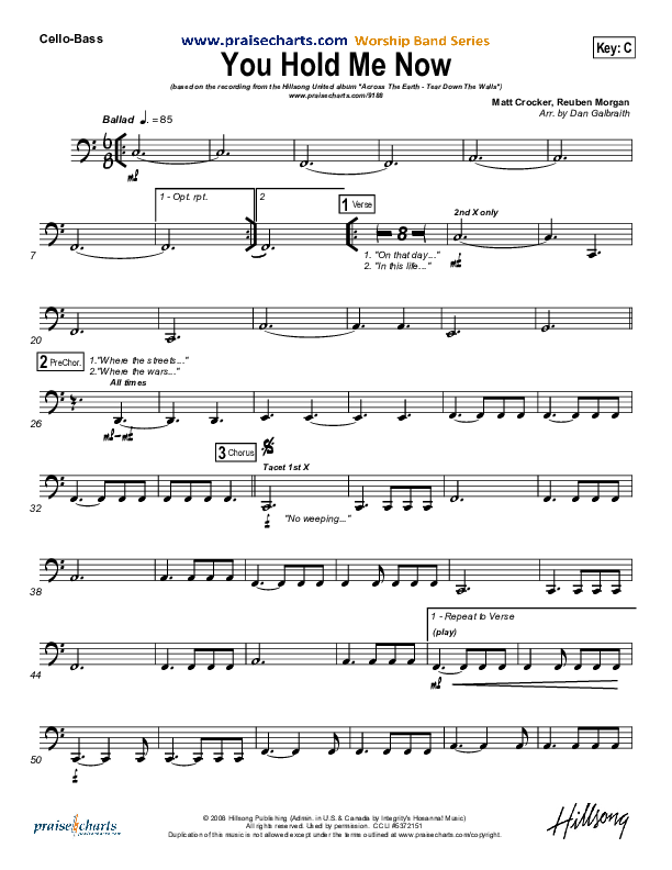 You Hold Me Now Cello/Bass (Hillsong UNITED)