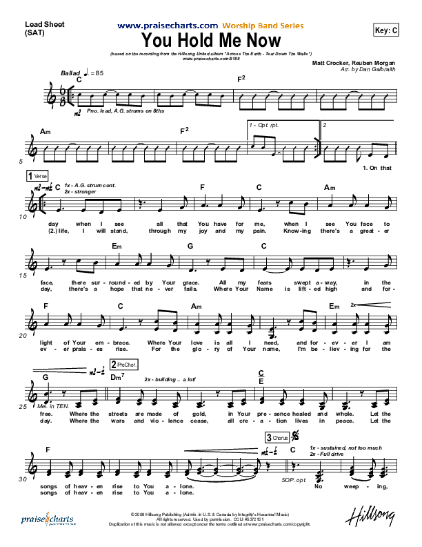 You Hold Me Now Lead Sheet (Hillsong UNITED)