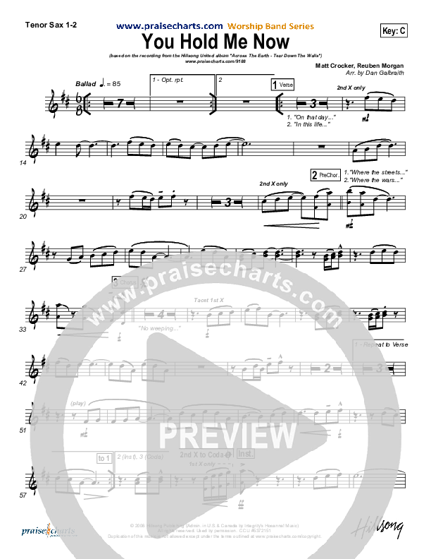 You Hold Me Now Tenor Sax 1/2 (Hillsong UNITED)