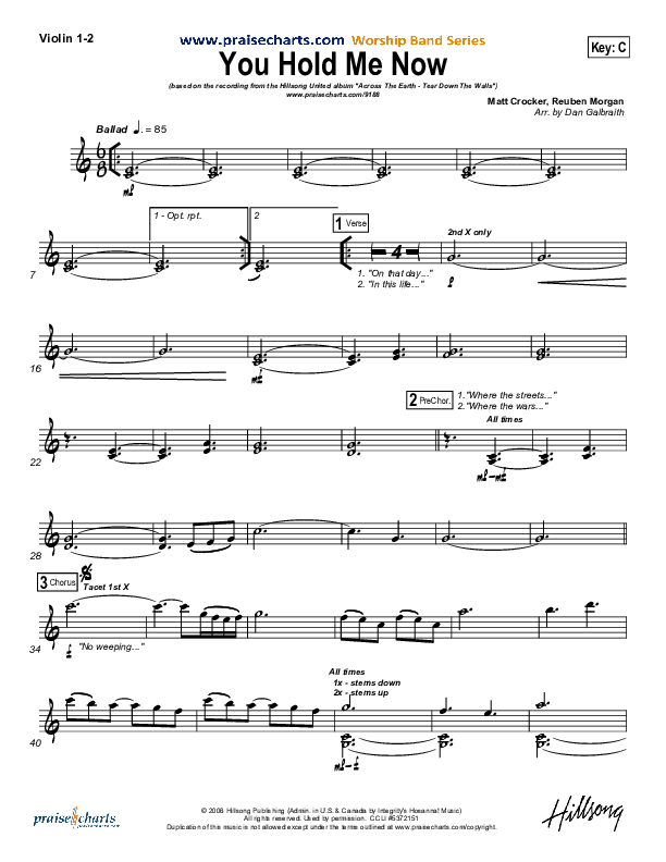 You Hold Me Now Violin 1/2 (Hillsong UNITED)