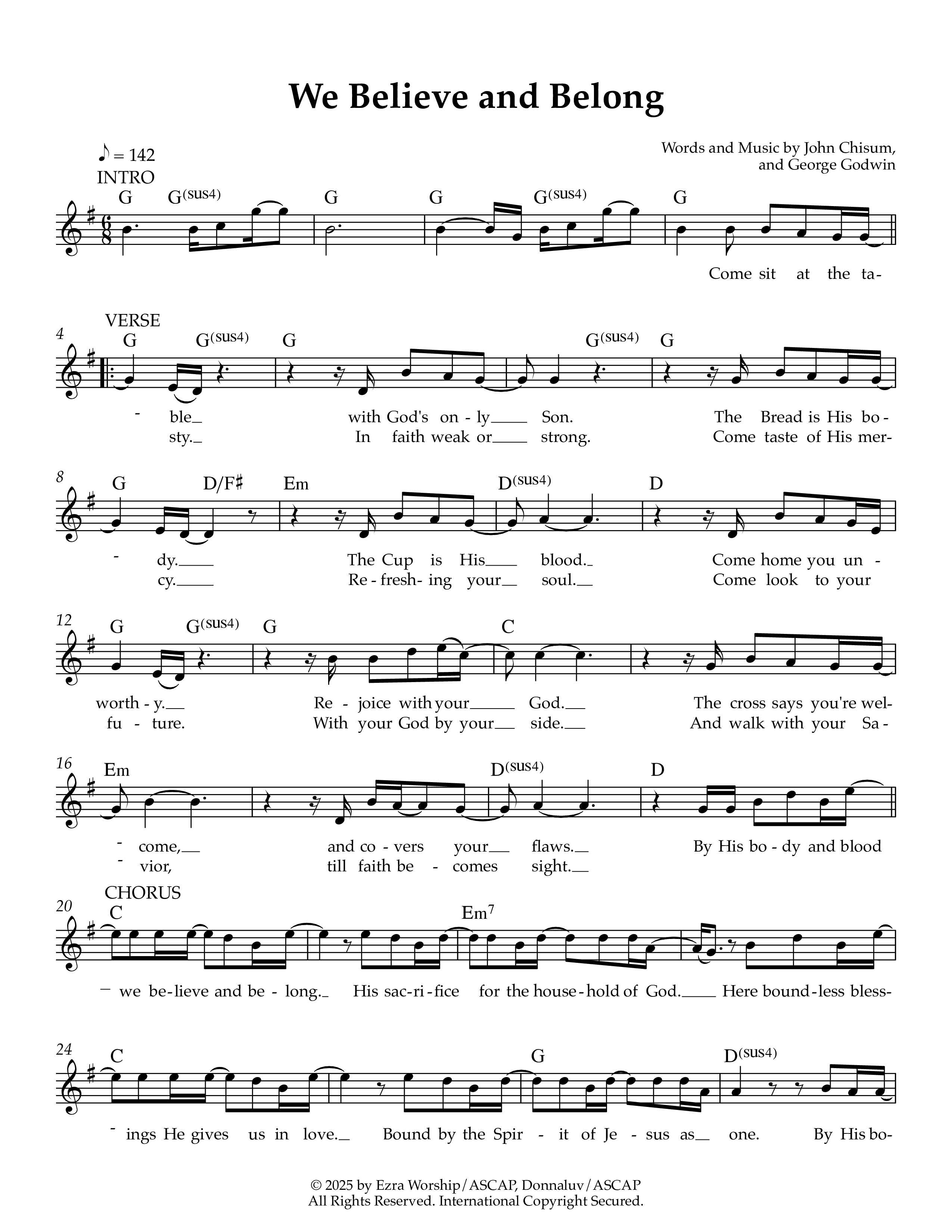 We Believe And Belong Lead Sheet Melody (Ezra Worship Initiative)
