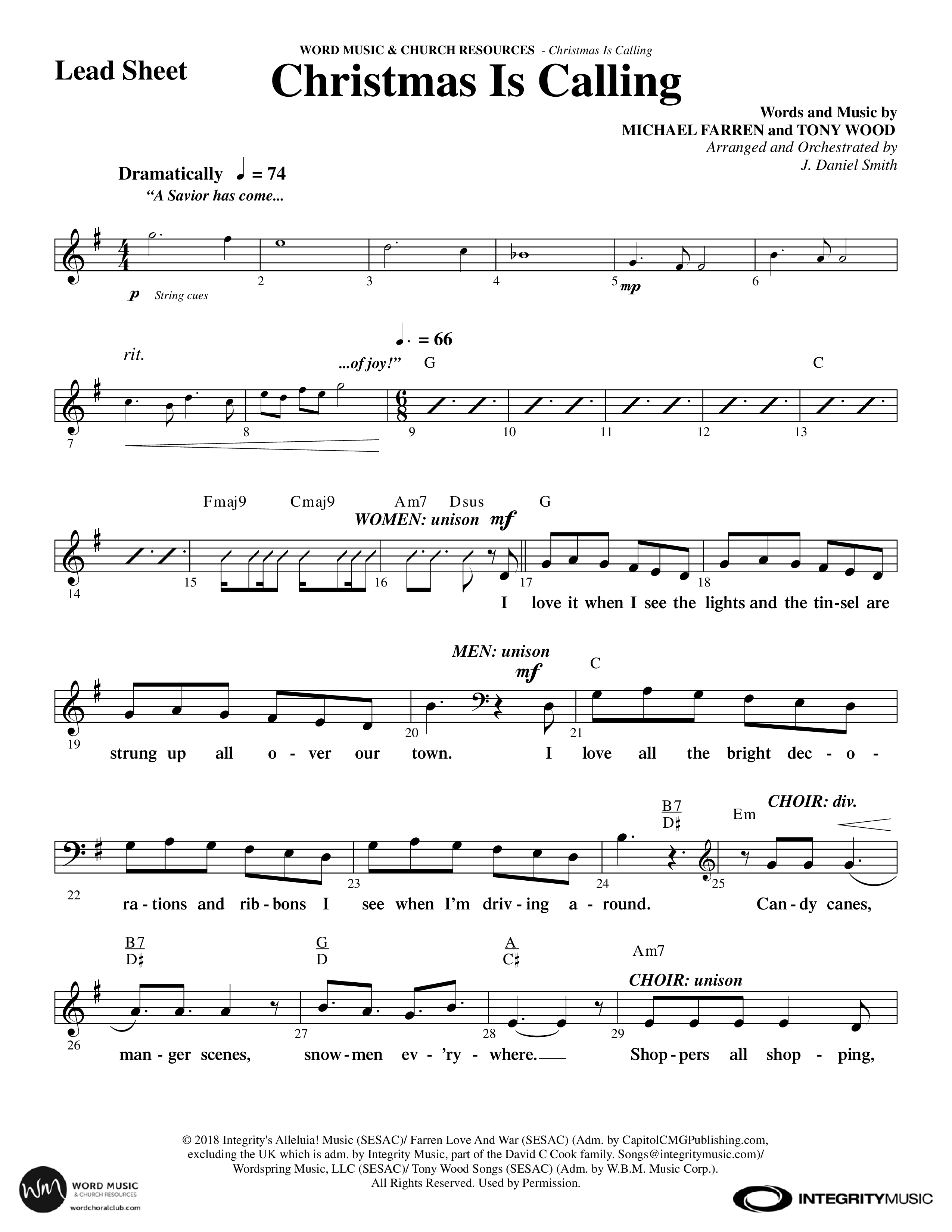 Christmas Is Calling (9 Song Choral Collection) Song 2 (Lead & Chords) (Word Music Choral / Arr. J. Daniel Smith)