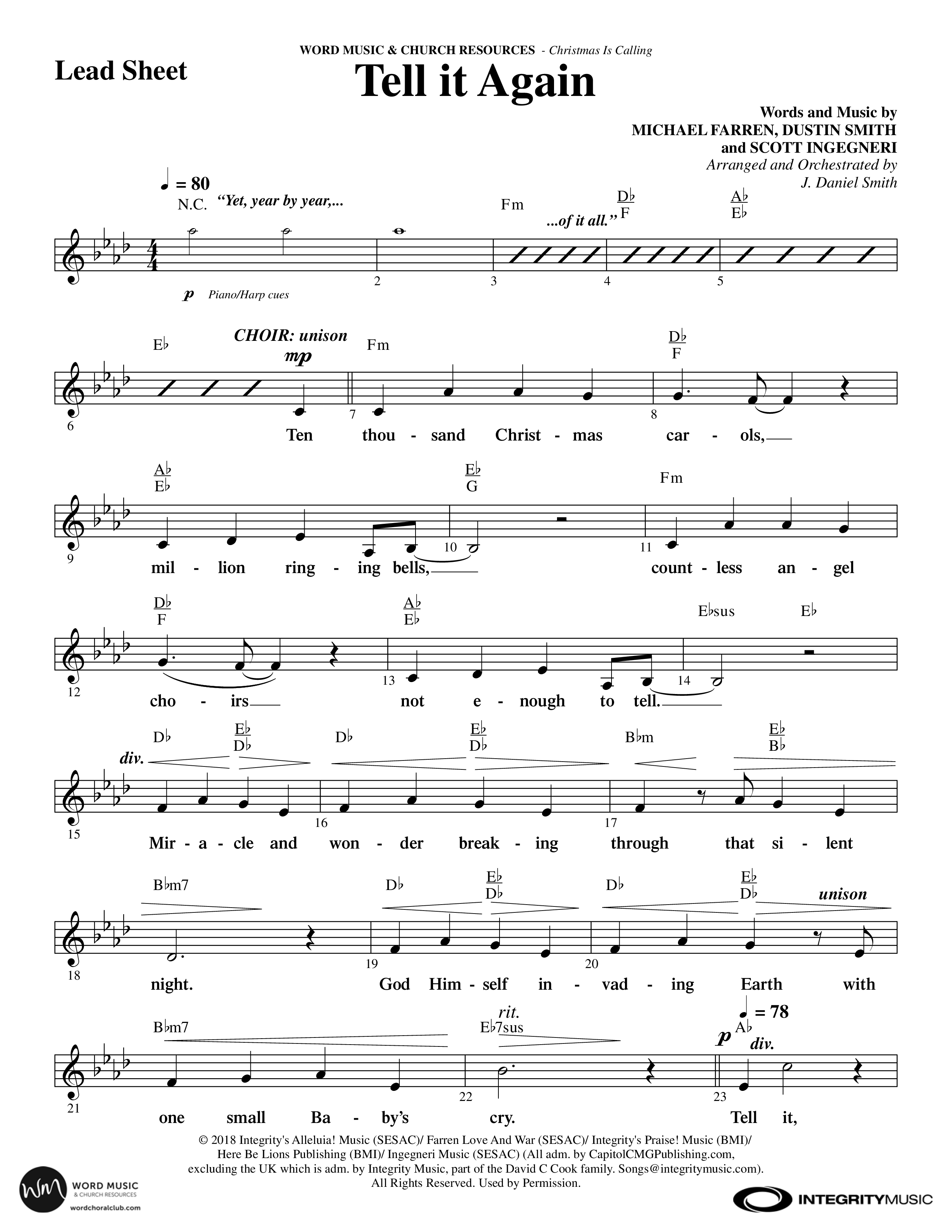 Christmas Is Calling (9 Song Choral Collection) Song 3 (Lead & Chords) (Word Music Choral / Arr. J. Daniel Smith)
