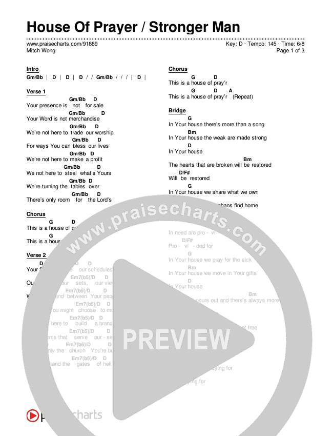 House Of Prayer / Stronger Man (re:said) Chord Chart (Mitch Wong)