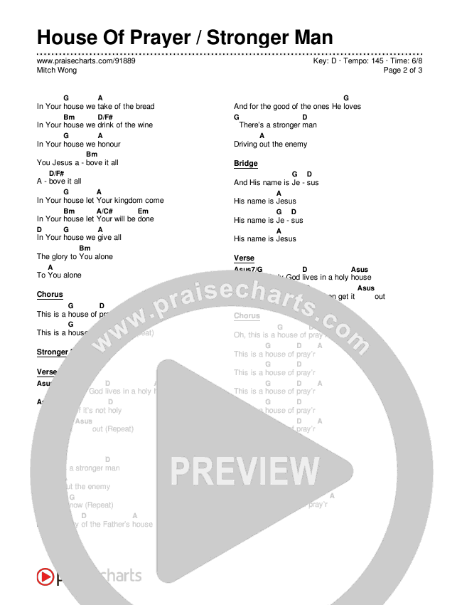House Of Prayer / Stronger Man (re:said) Chord Chart (Mitch Wong)