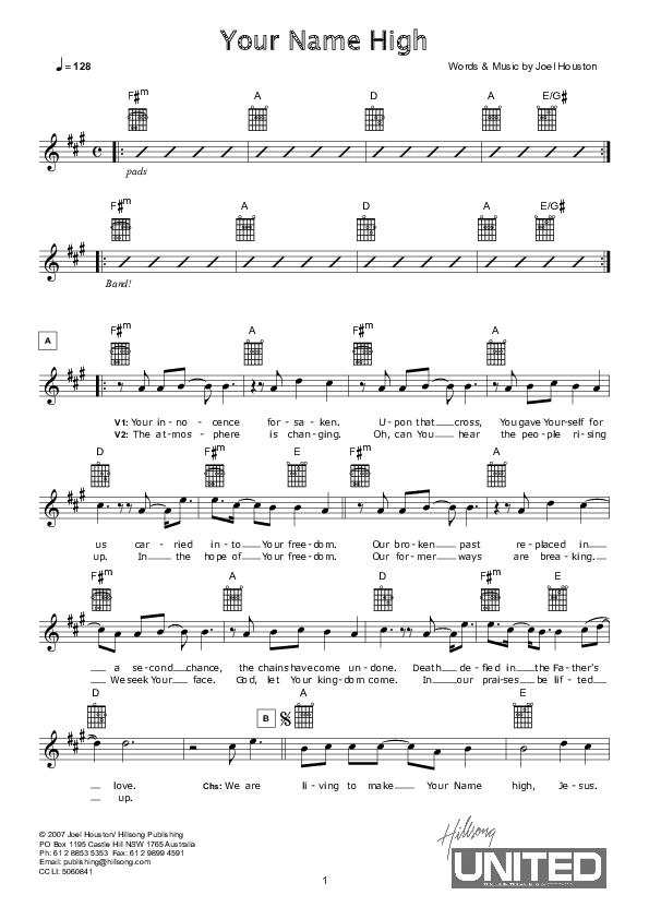 Your Name High Lead Sheet (Hillsong UNITED)
