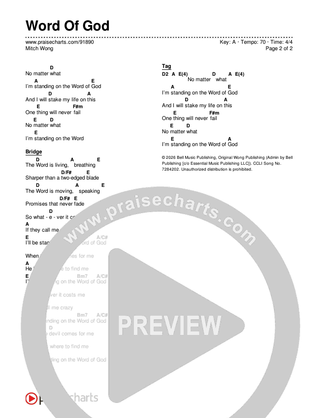 Word Of God (re:said) Chord Chart (Mitch Wong)