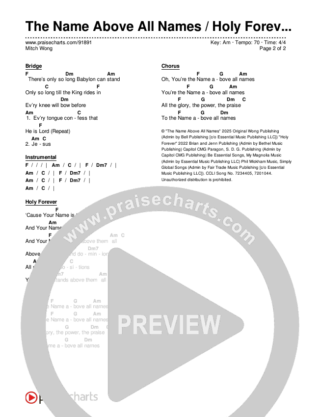 The Name Above All Names / Holy Forever (re:said) Chord Chart (Mitch Wong)