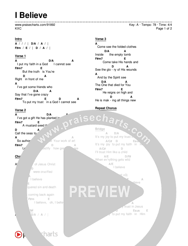I Believe Chord Chart (KXC)