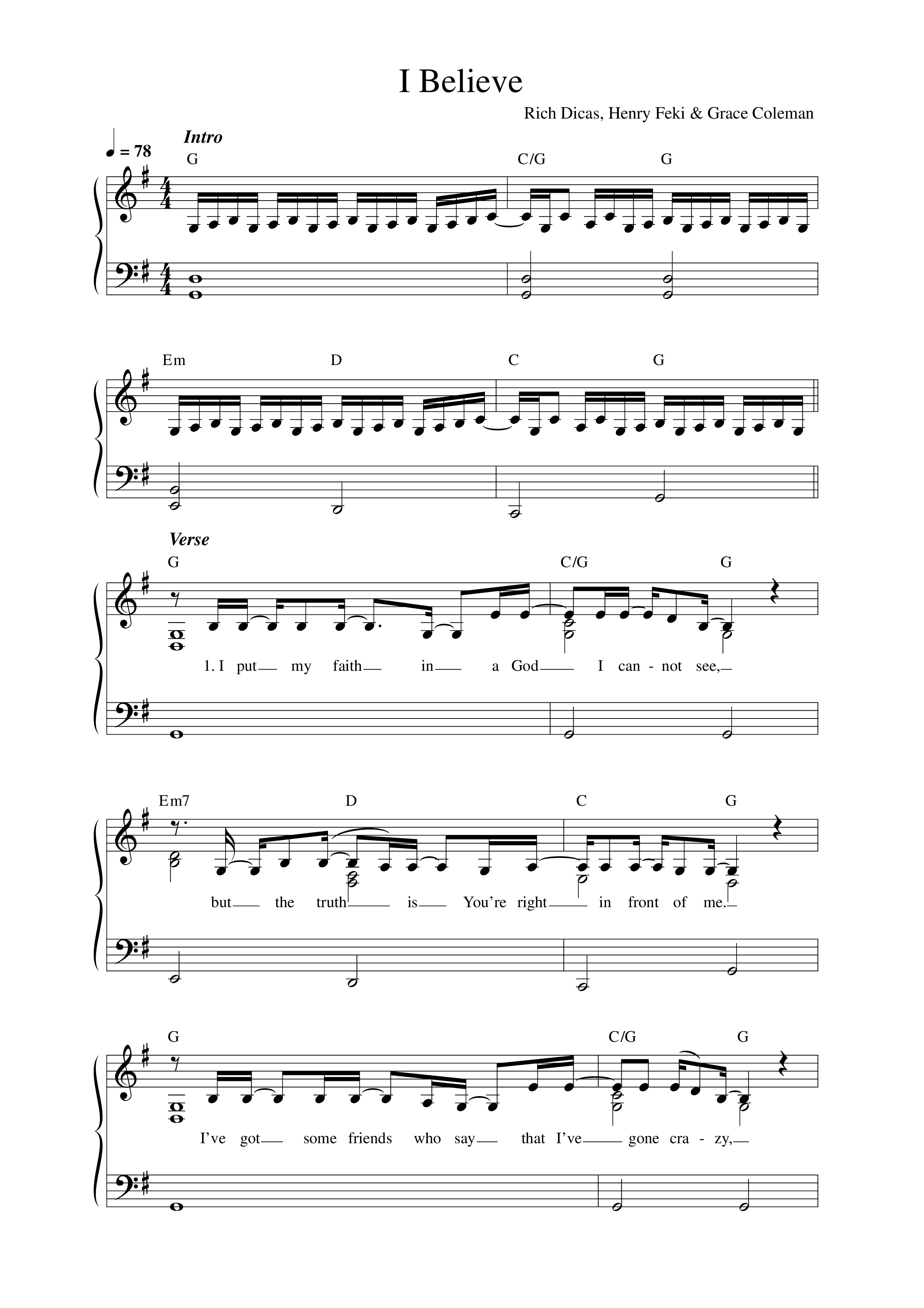 I Believe Lead Sheet Melody (KXC)