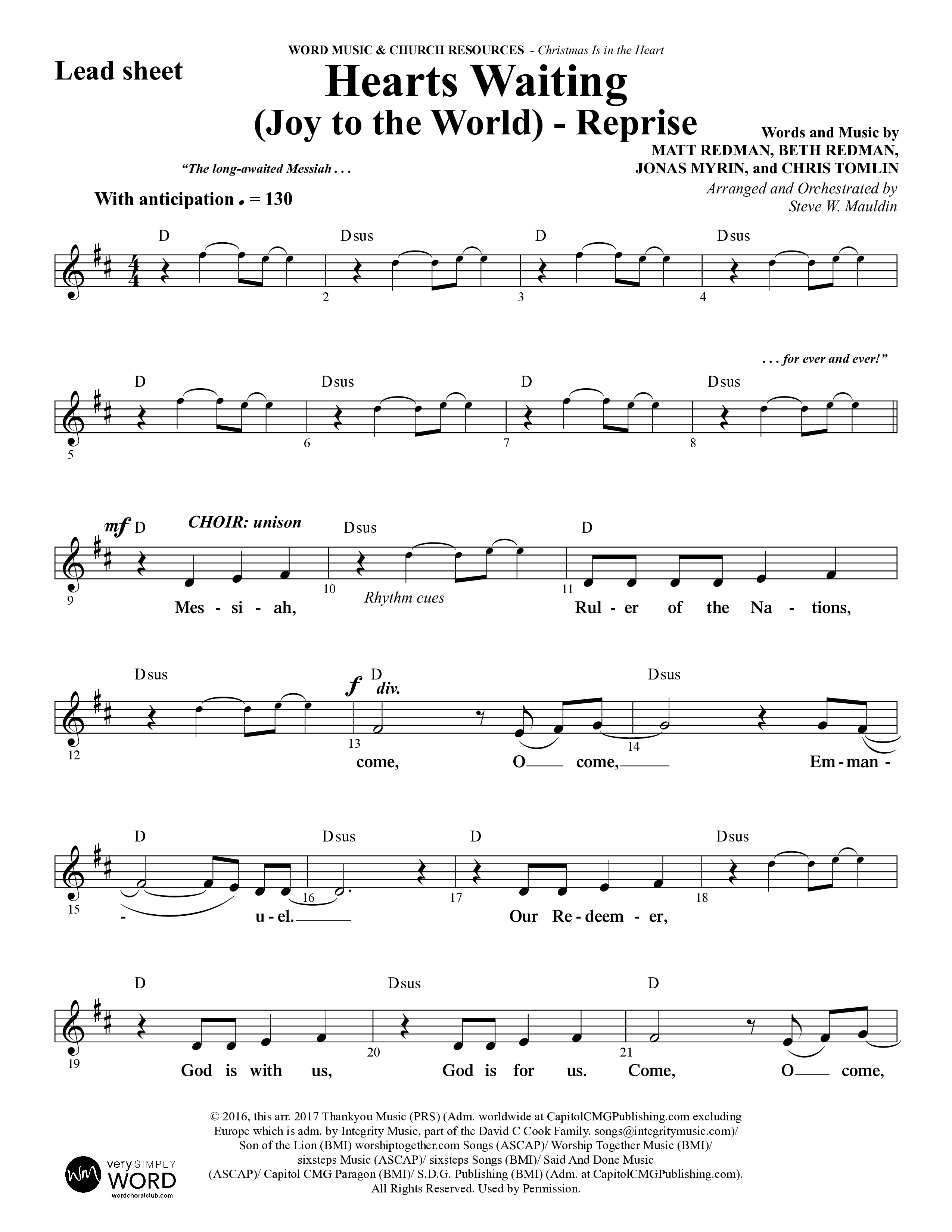 Christmas Is In The Heart (10 Song Choral Collection) Song 10 (Lead & Chords) (Word Music Choral / Arr. Steve Mauldin)