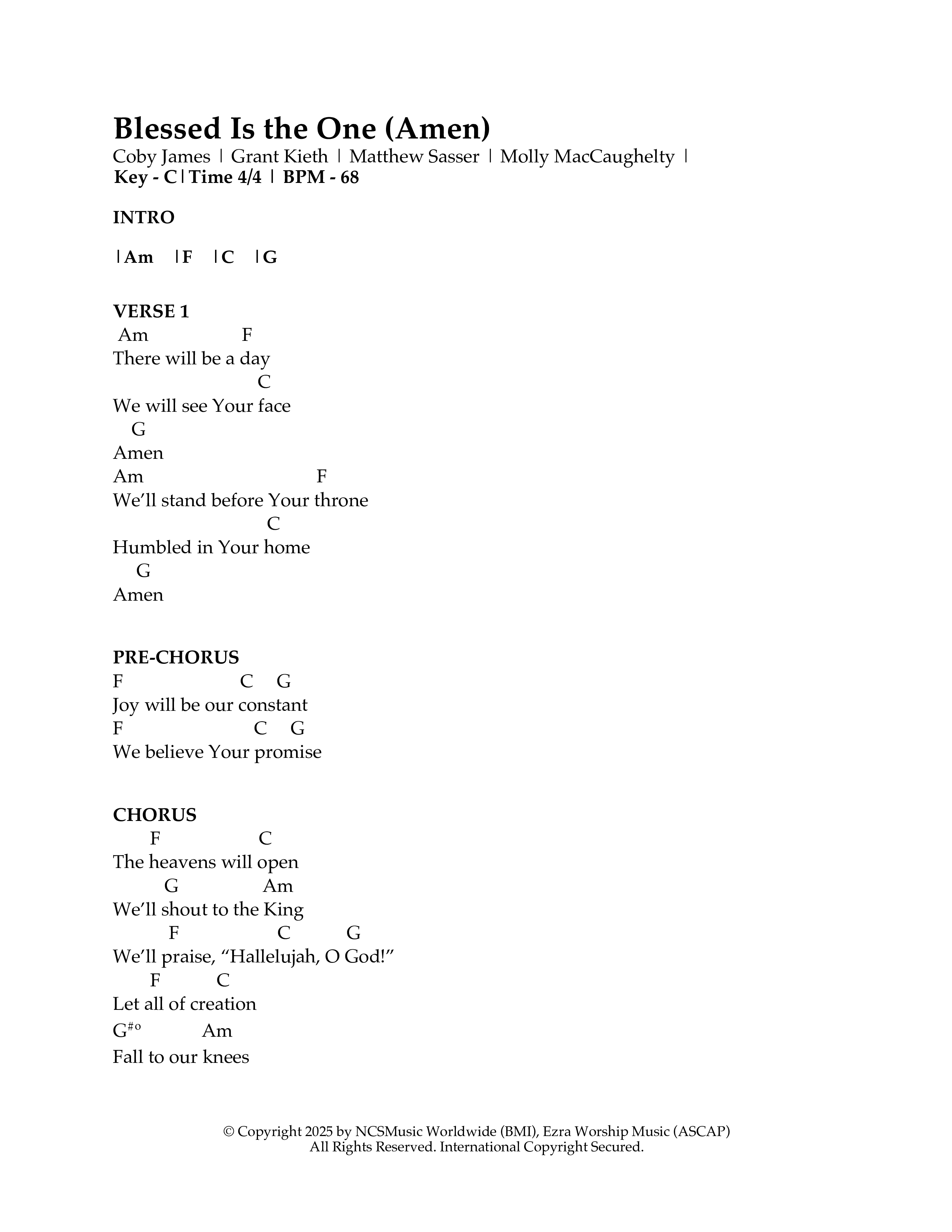 Blessed Is The One (Amen) Chord Chart (Ezra Worship Initiative / Grant Keith / Molly Mac)