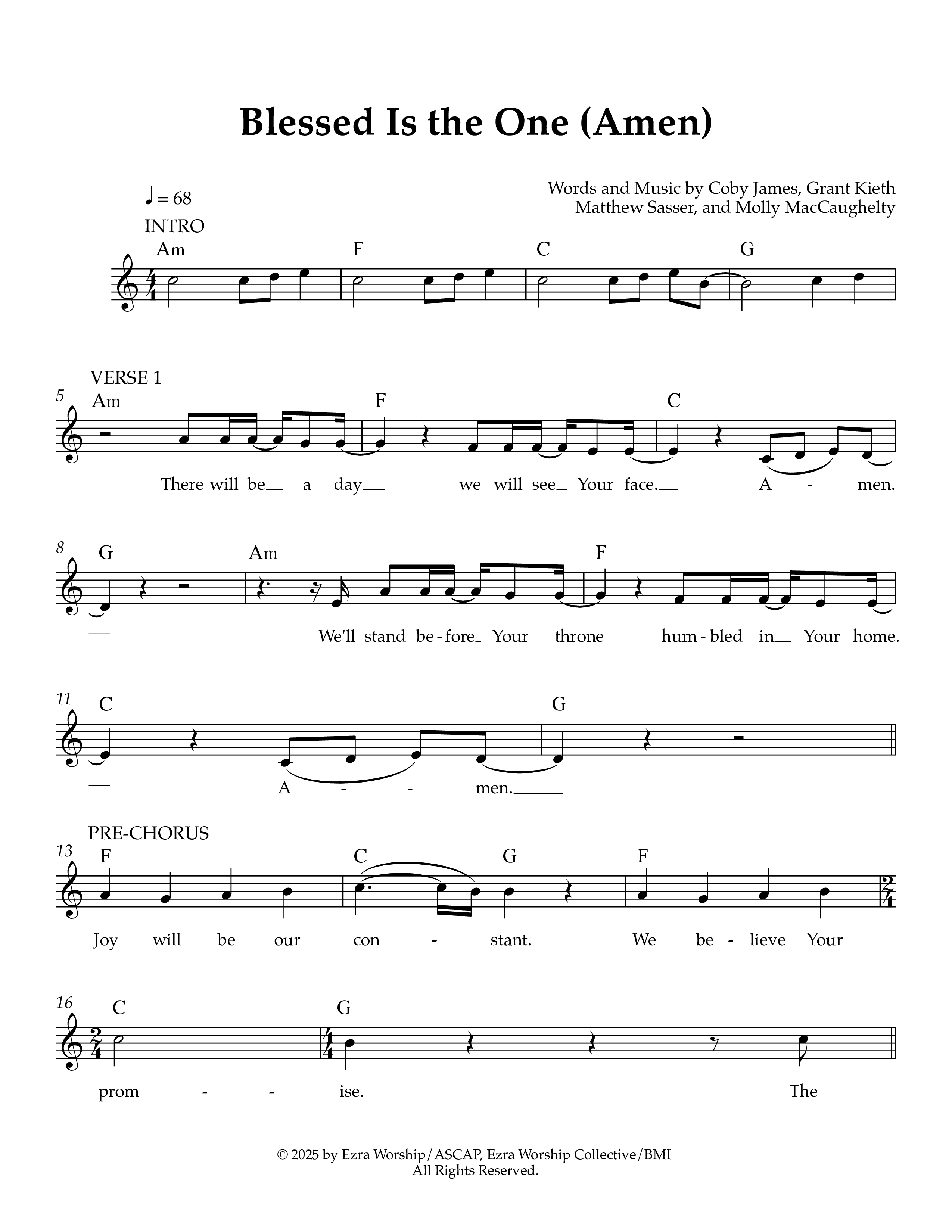Blessed Is The One (Amen) Lead Sheet Melody (Ezra Worship Initiative / Grant Keith / Molly Mac)