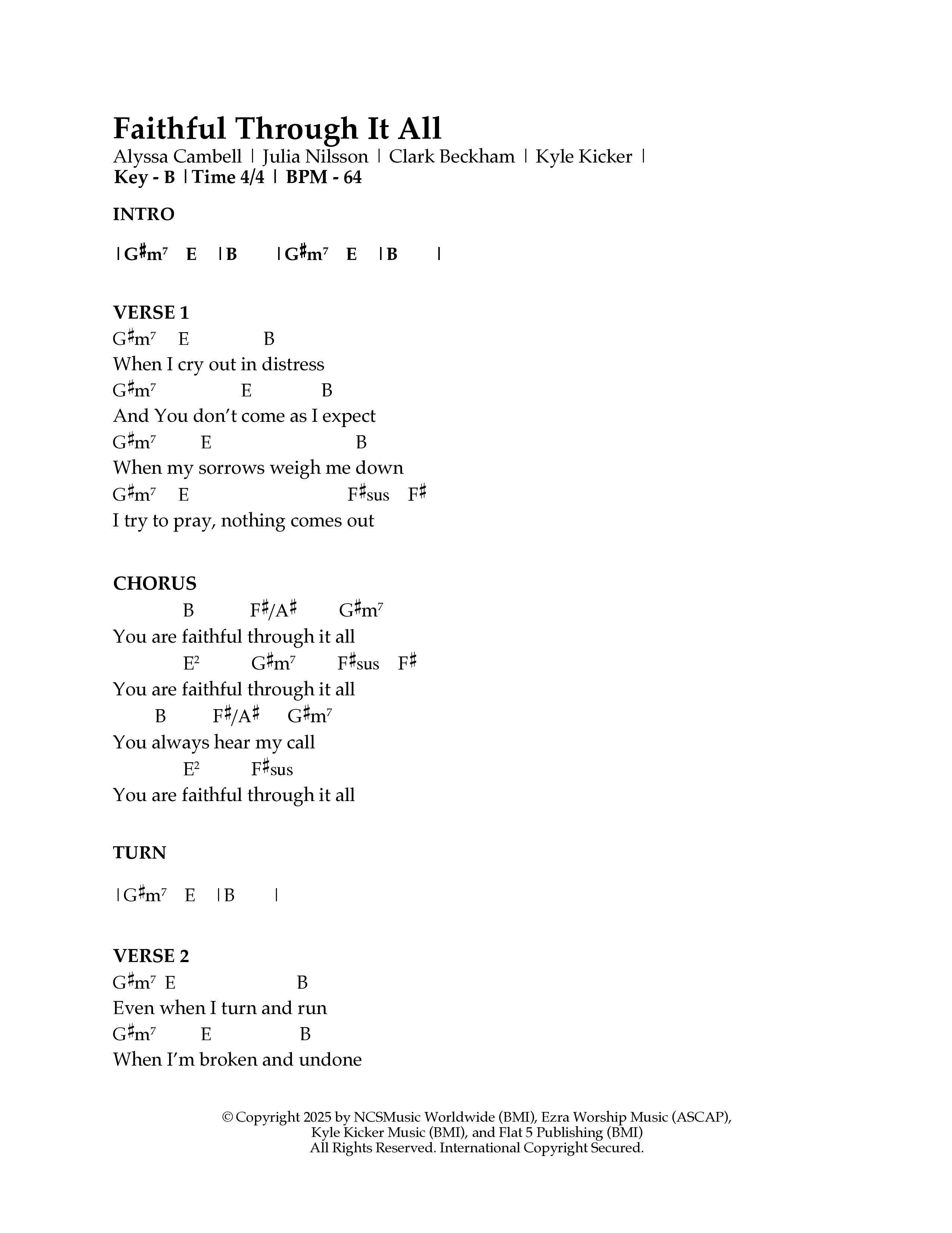 Faithful Through It All Chord Chart (Ezra Worship Initiative / Calvin University Gospel Choir / Alyssa Campbell)