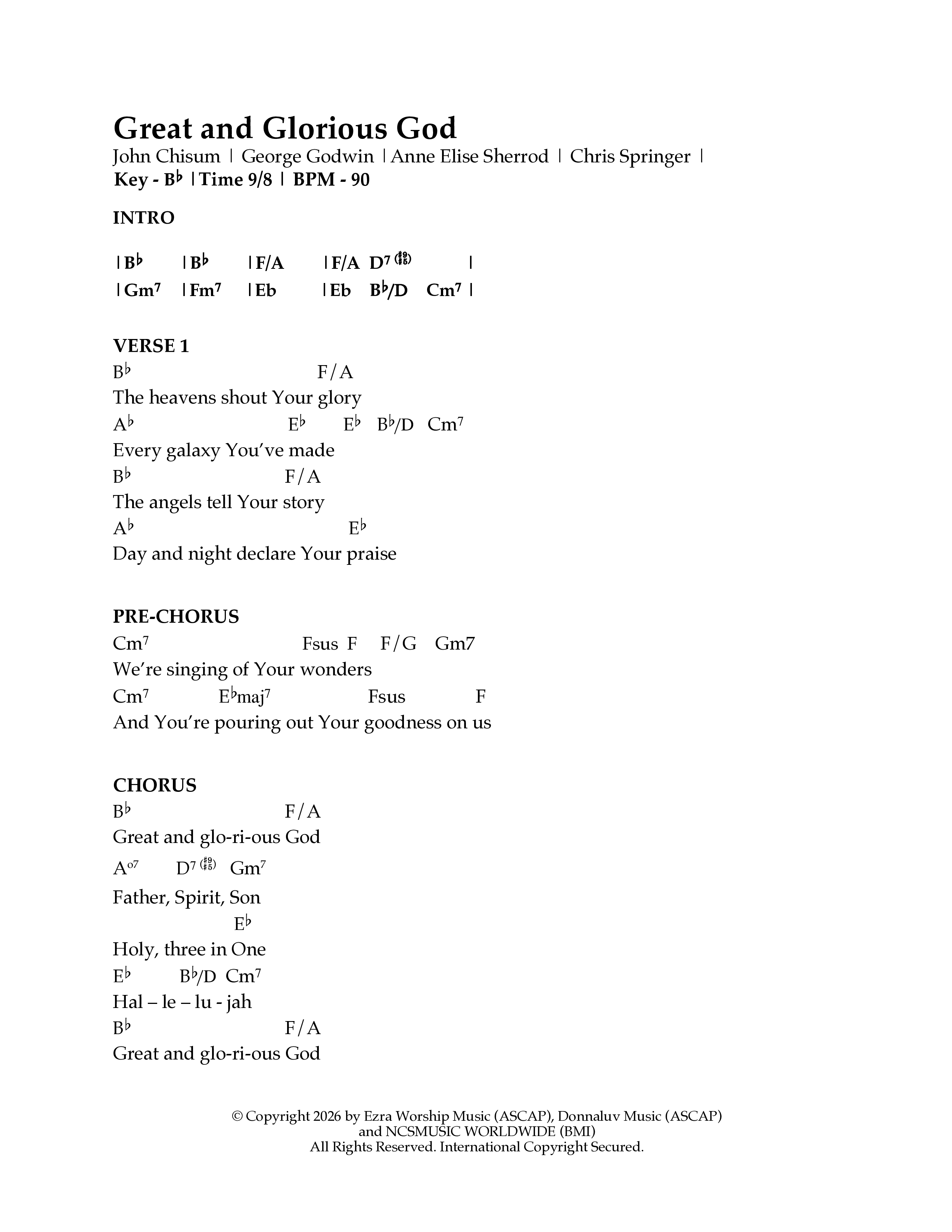 Great And Glorious God Chord Chart (Ezra Worship Initiative / Calvin University Gospel Choir / Anne Elise Sherrod)
