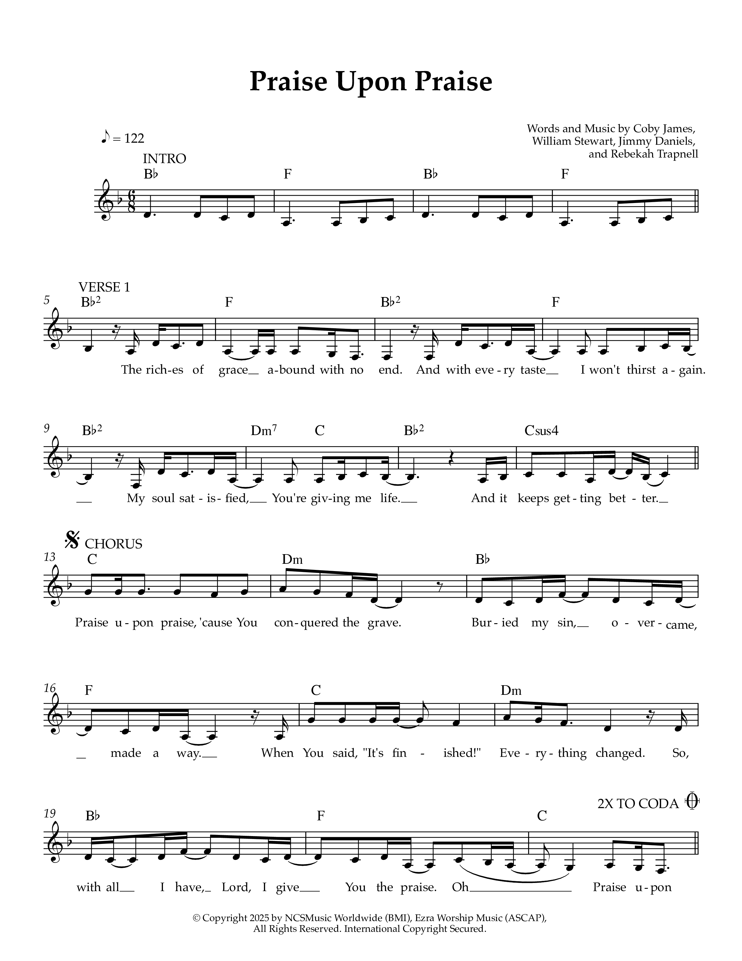 Praise Upon Praise Lead Sheet Melody (Ezra Worship Initiative / Calvin University Gospel Choir / Rebekah Trapnell)