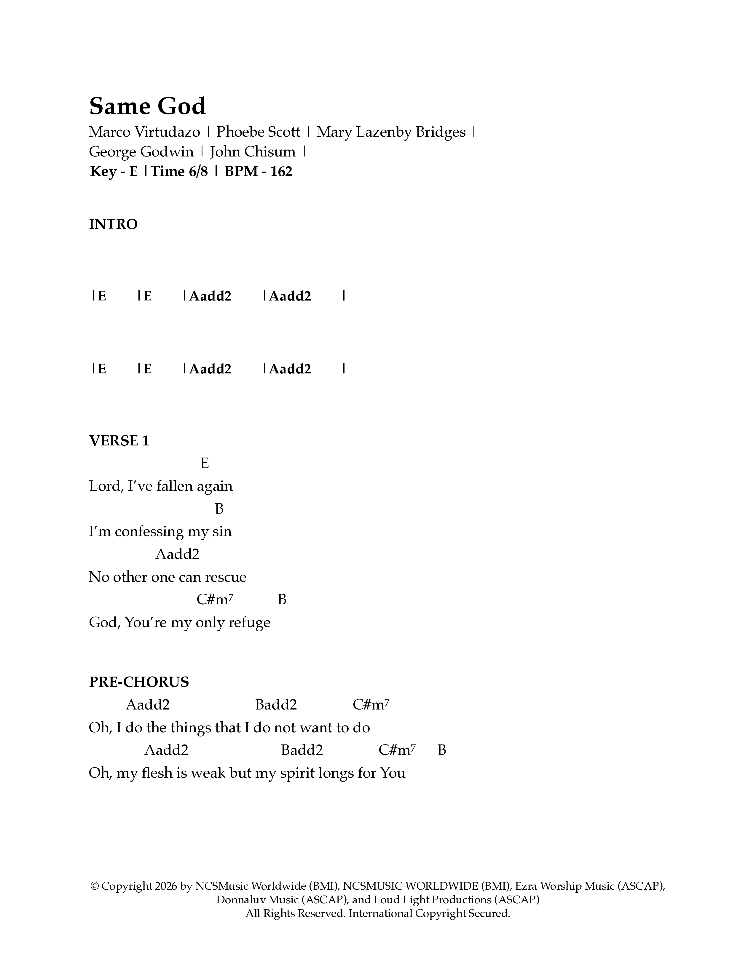 Same God Chord Chart (Ezra Worship Initiative / Calvin University Gospel Choir / Marco Virtudazo)
