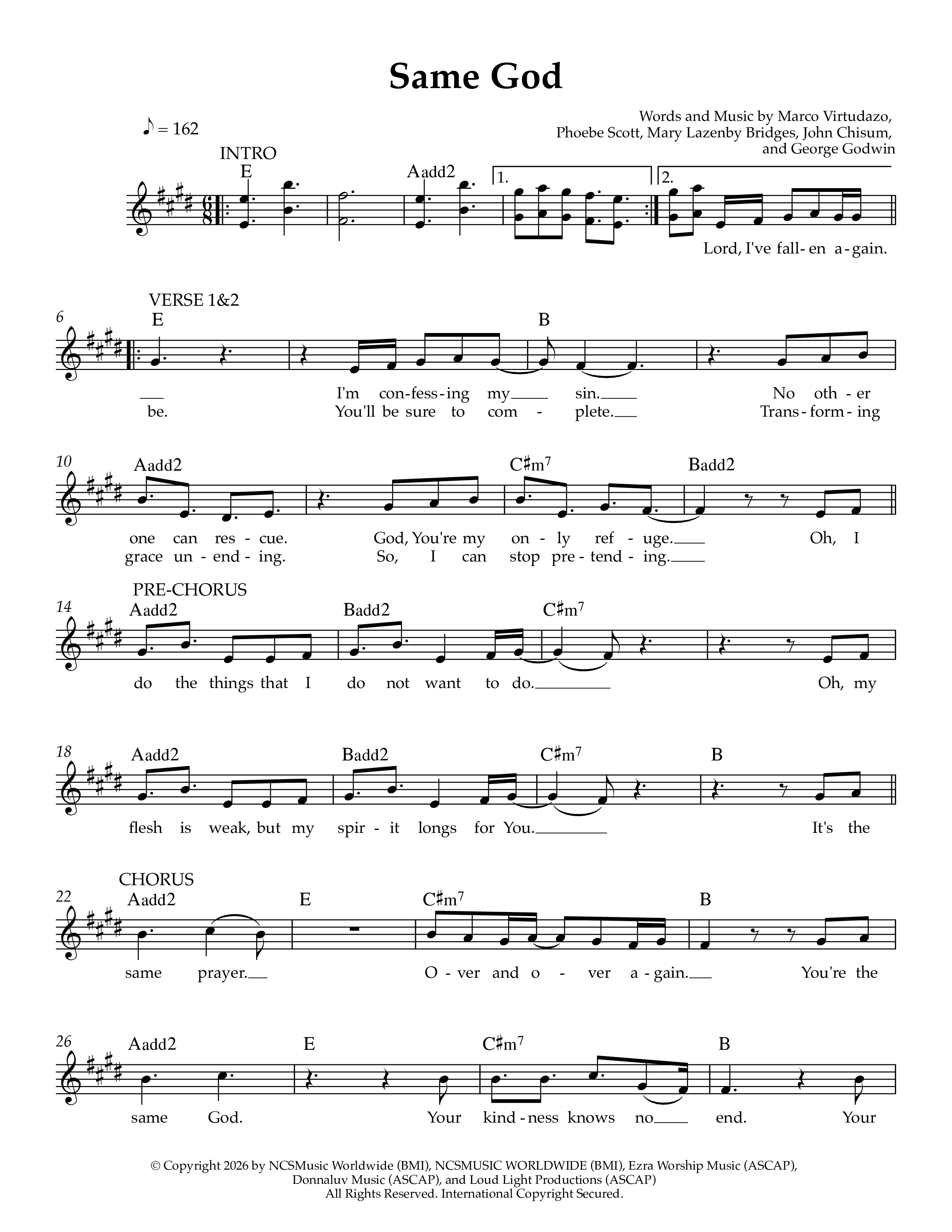 Same God Lead Sheet Melody (Ezra Worship Initiative / Calvin University Gospel Choir / Marco Virtudazo)