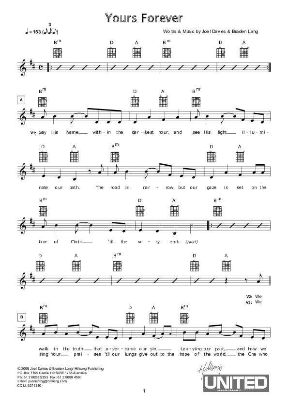 Yours Forever Lead Sheet (Hillsong UNITED)