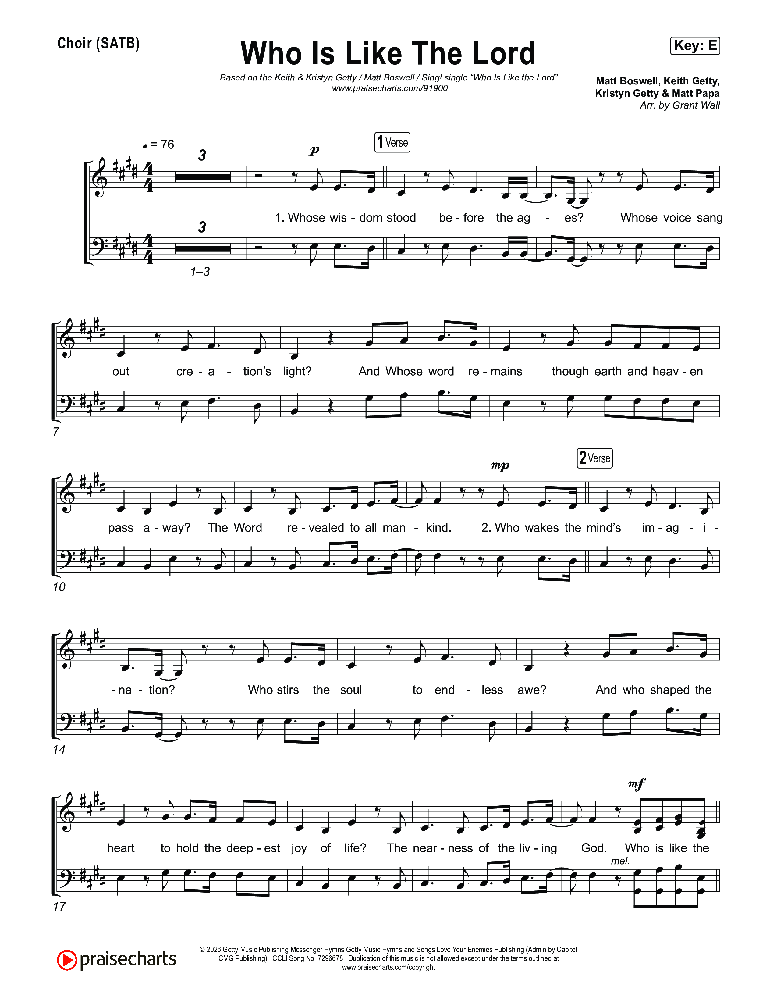 Who Is Like The Lord Choir Sheet (SATB) (Keith & Kristyn Getty / Matt Boswell / Sing!)