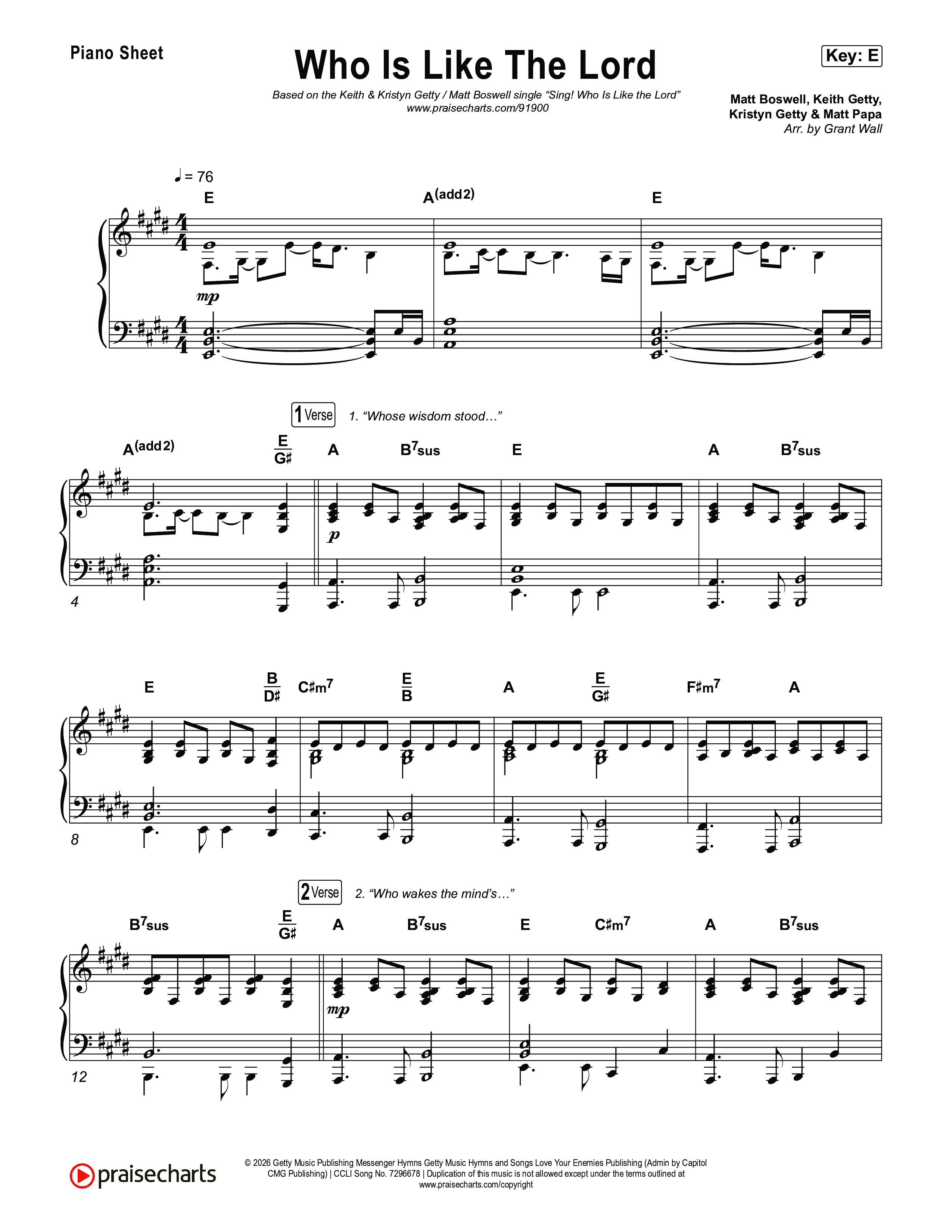 Who Is Like The Lord Piano Sheet (Keith & Kristyn Getty / Matt Boswell / Sing!)