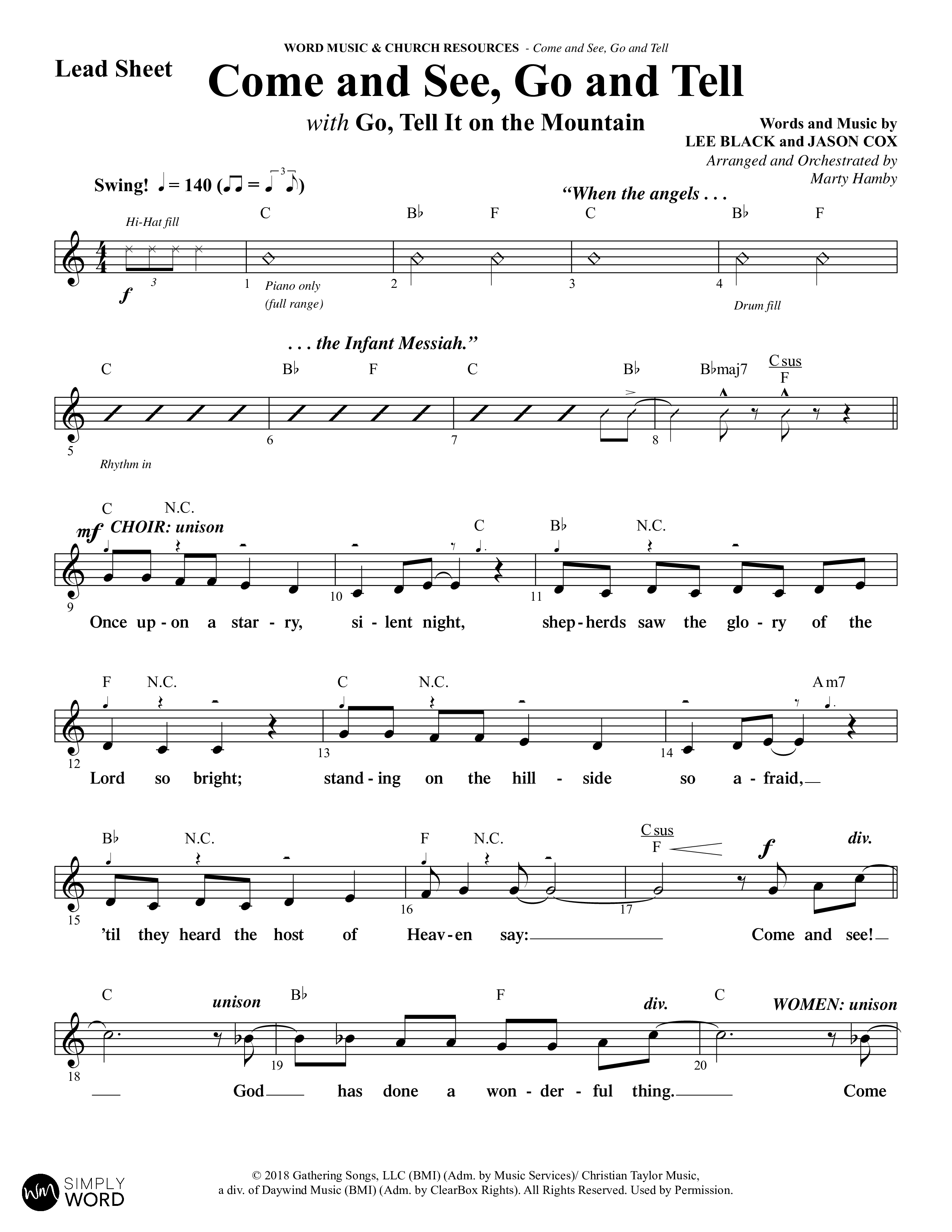 Come And See Go And Tell (11 Song Choral Collection) Song 7 (Lead & Chords) (Word Music Choral / Arr. Marty Hamby)
