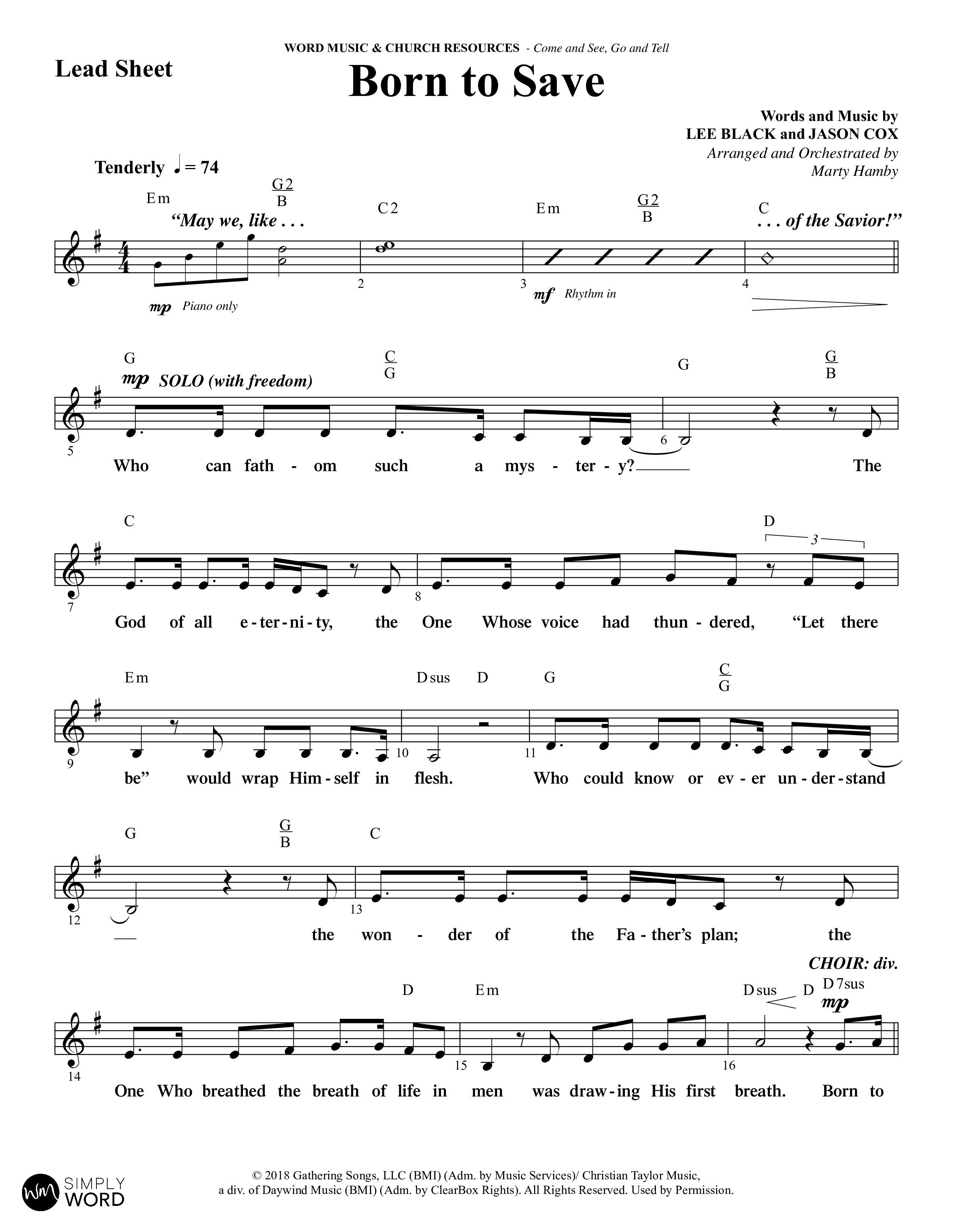 Come And See Go And Tell (11 Song Choral Collection) Song 9 (Lead & Chords) (Word Music Choral / Arr. Marty Hamby)
