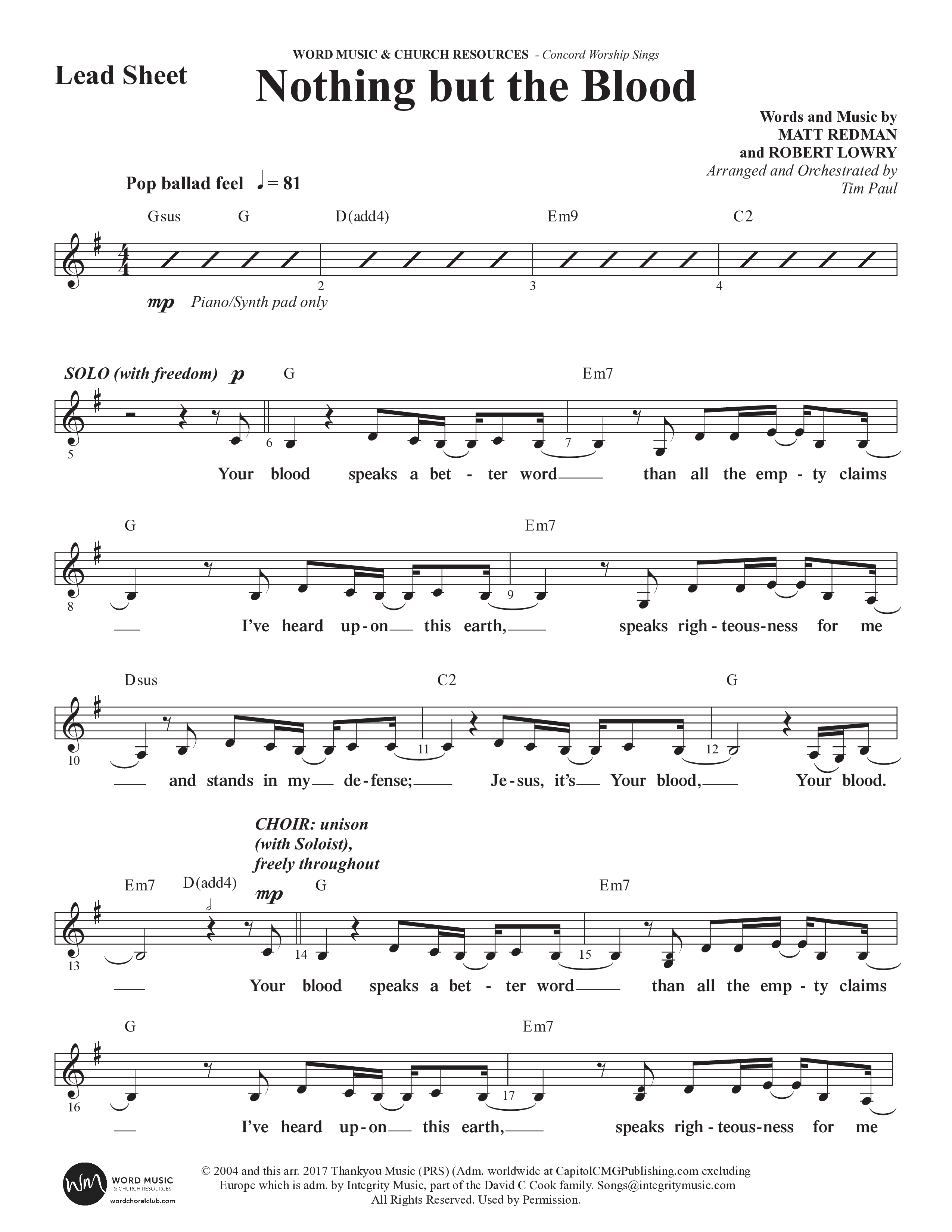 Concord Worship Sings (9 Song Choral Collection) Song 1 (Lead & Chords) (Concord Worship / Arr. Tim Paul)