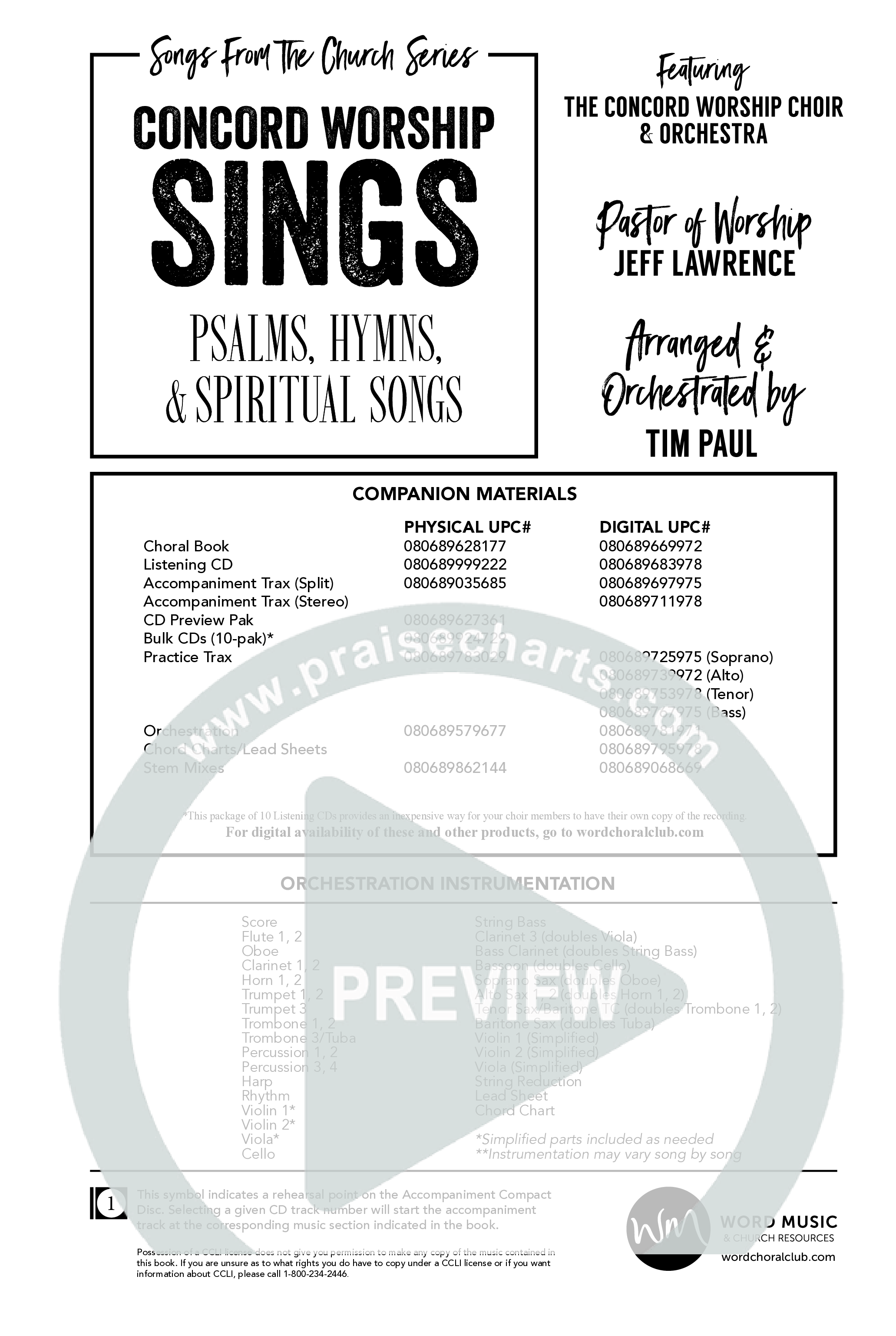 Concord Worship Sings (9 Song Choral Collection) Choral Book (Concord Worship / Arr. Tim Paul)