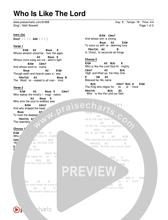 Who Is Like The Lord Chords & Lyrics (Matt Boswell / Sing!)