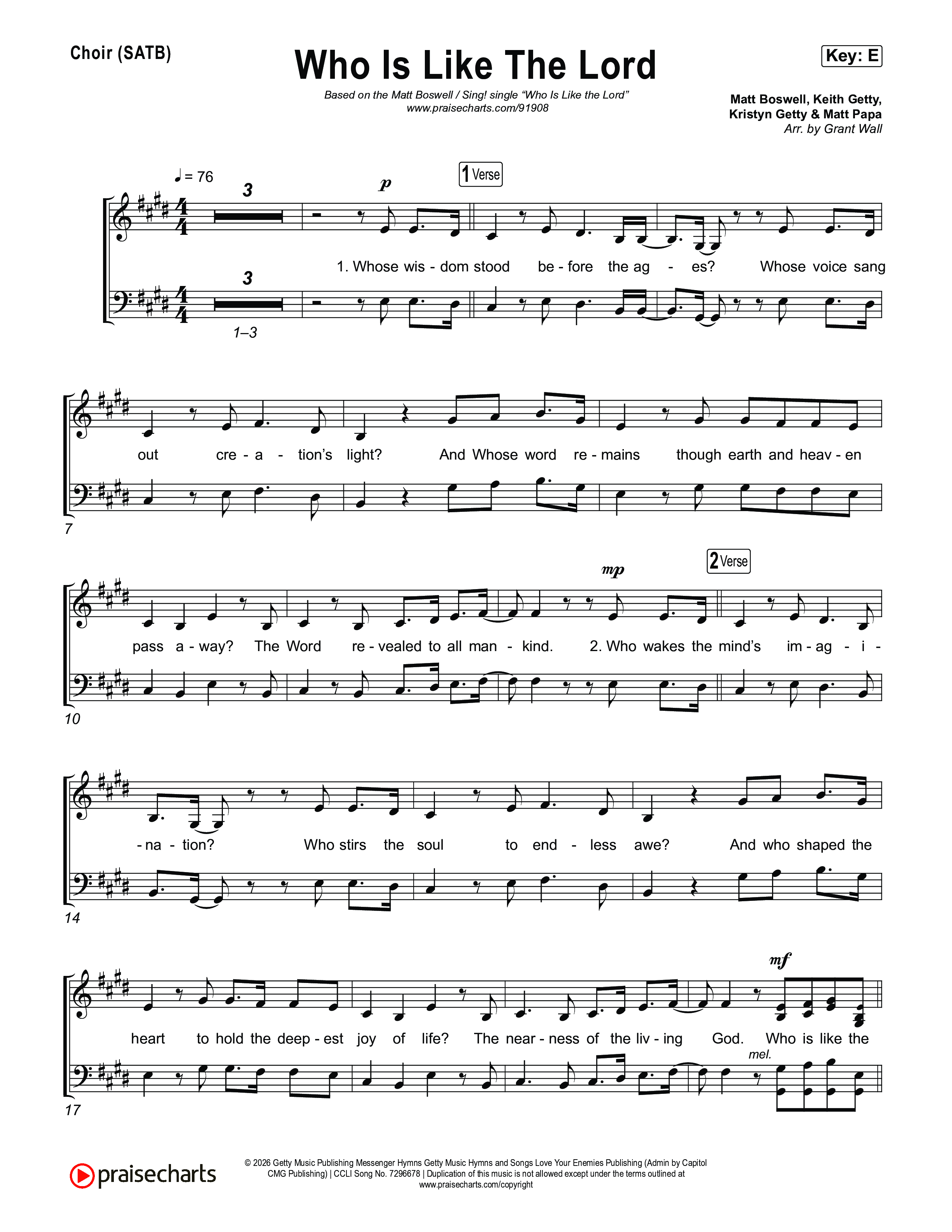 Who Is Like The Lord Choir Sheet (SATB) (Matt Boswell / Sing!)