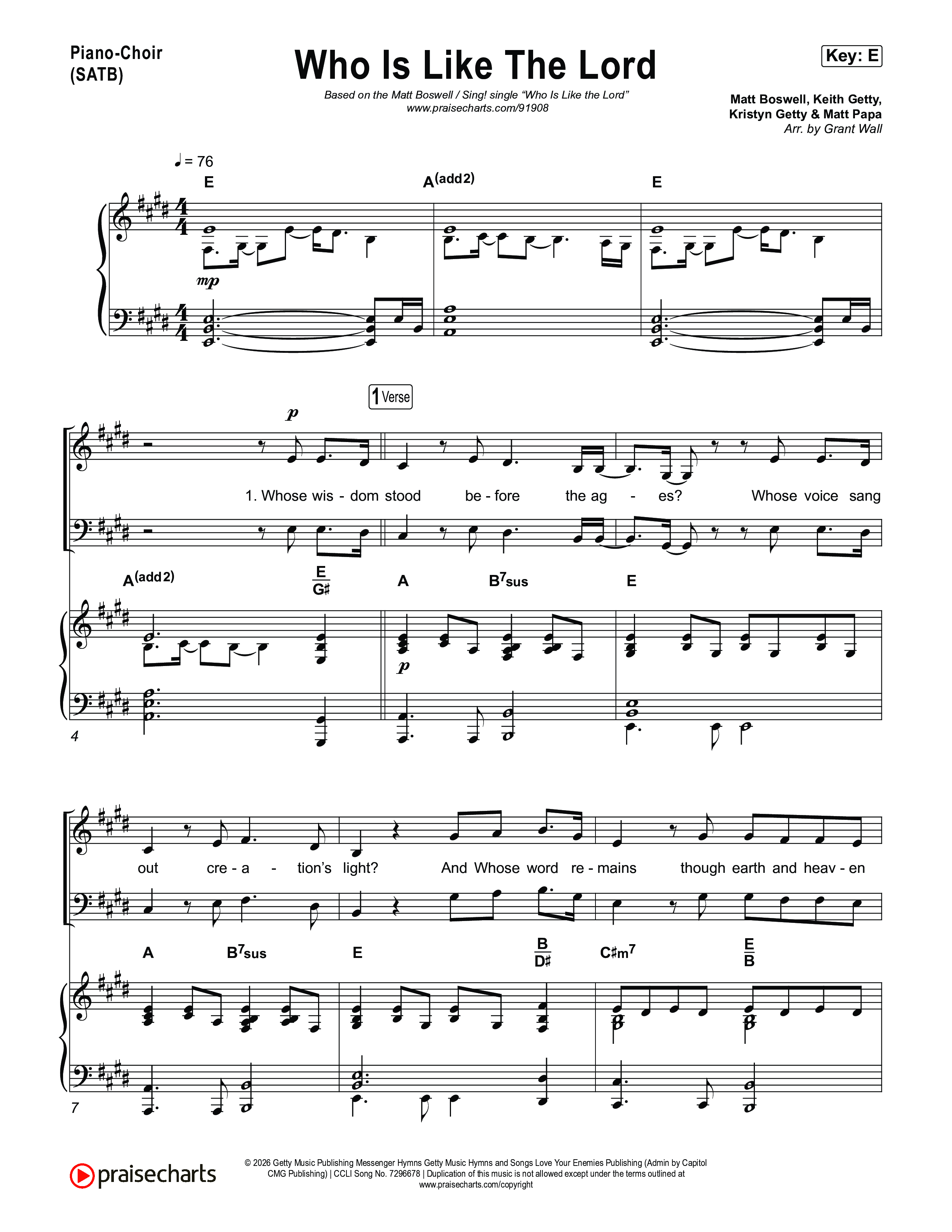 Who Is Like The Lord Piano/Vocal (SATB) (Matt Boswell / Sing!)